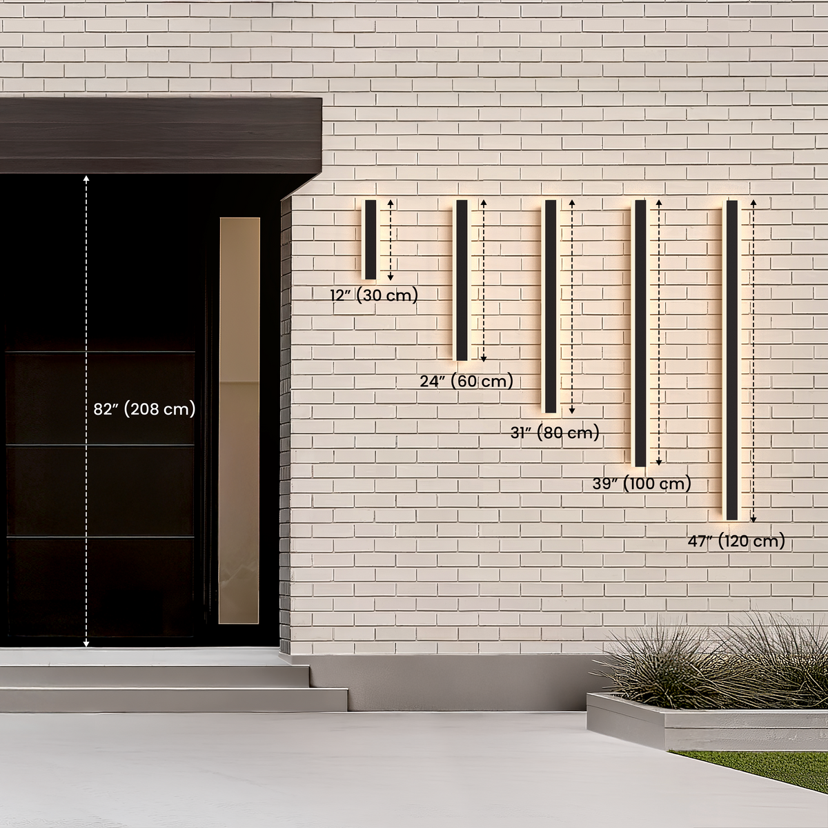 Veyra outdoor wall light size comparison from 12 to 47 inches