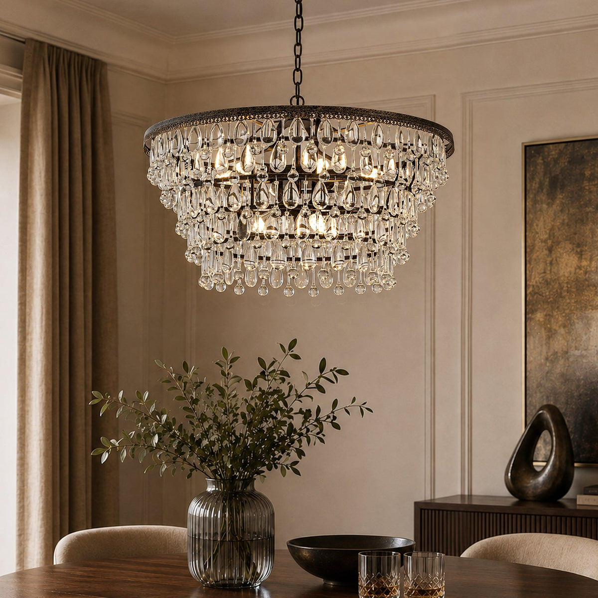 vintage-crystal-teardrop-round-chandelier-Carra Home-lighting