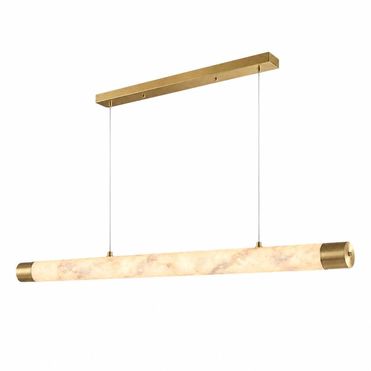 Virel Alabaster Linear Chandelier — Gold 150 cm alabaster tube chandelier on a white background | CARRA HOME