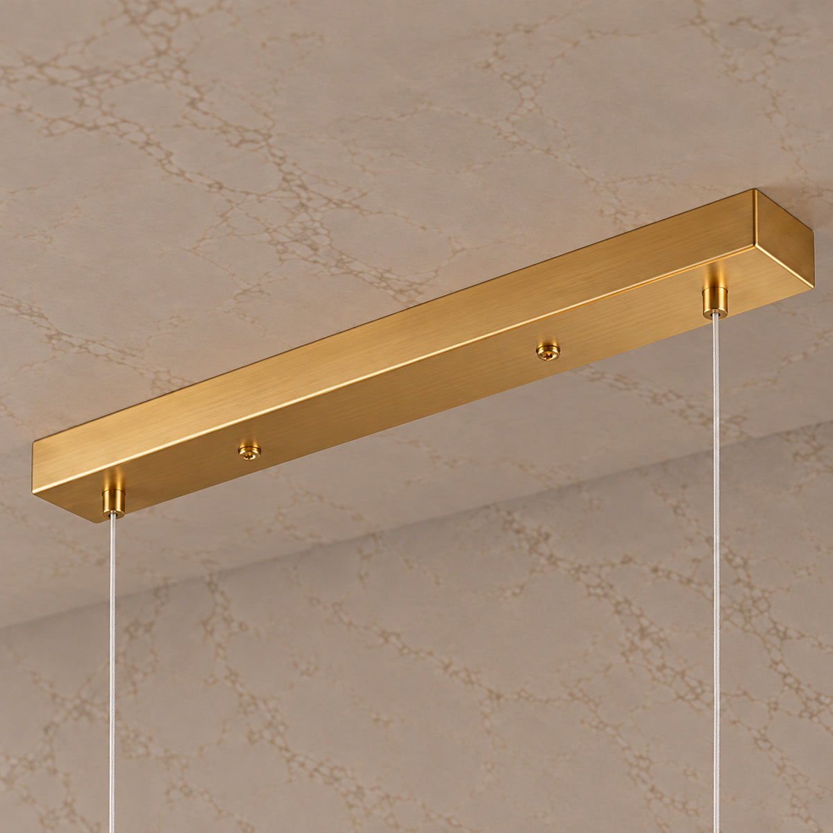 Virel Alabaster Linear Chandelier — Gold rectangular ceiling canopy with two suspension wires | CARRA HOME