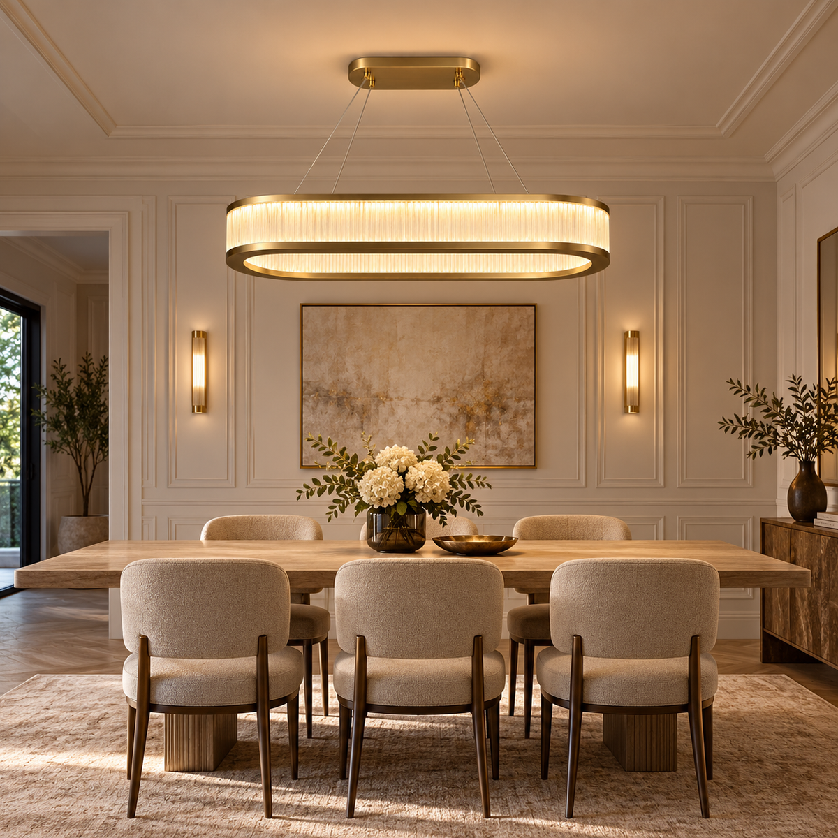 Vivara Glass Oval Ring Chandelier, champagne gold, 120 cm – classic dining room | CARRA HOME