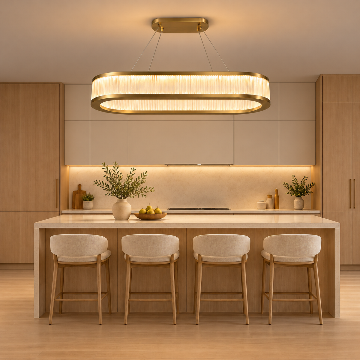 Vivara Glass Oval Ring Chandelier, champagne gold, 120 cm – kitchen island | CARRA HOME