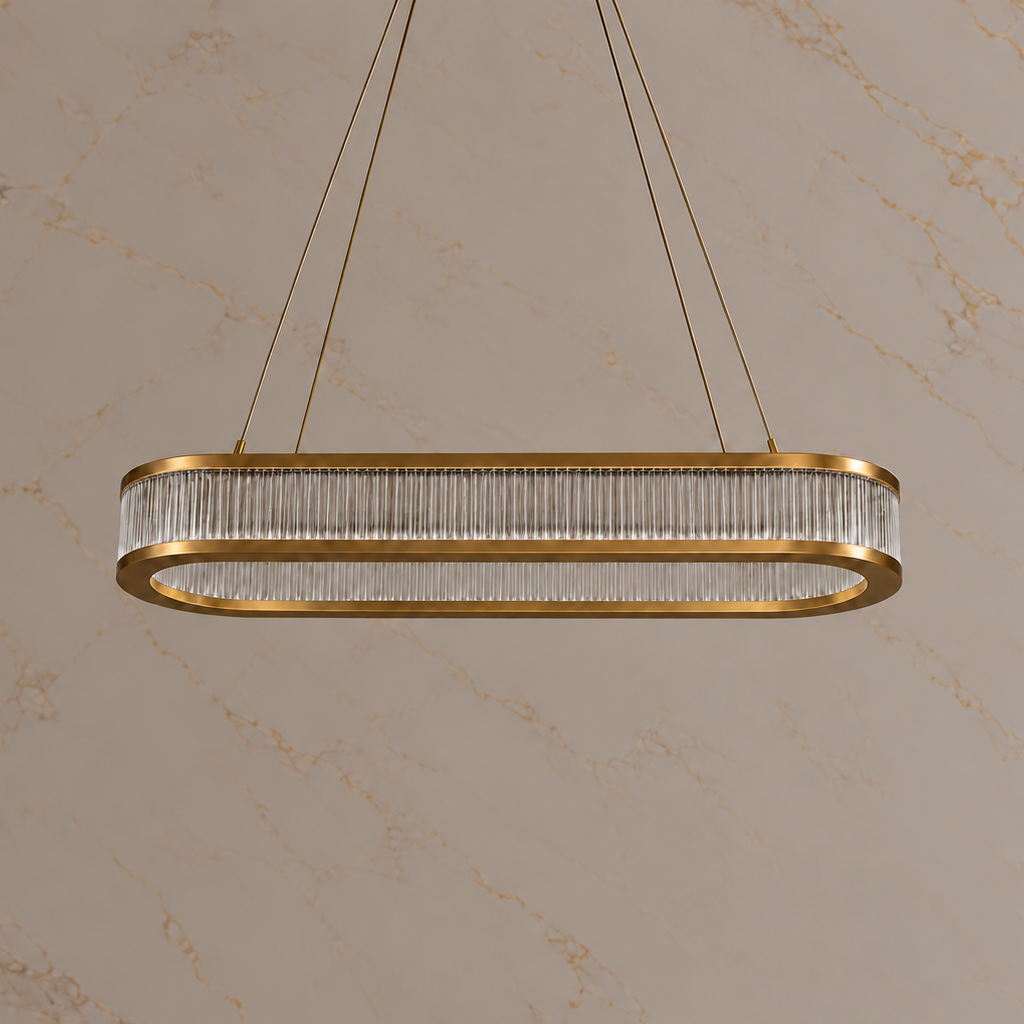 Vivara glass oval ring chandelier, champagne gold, 120 cm, light off | CARRA HOME