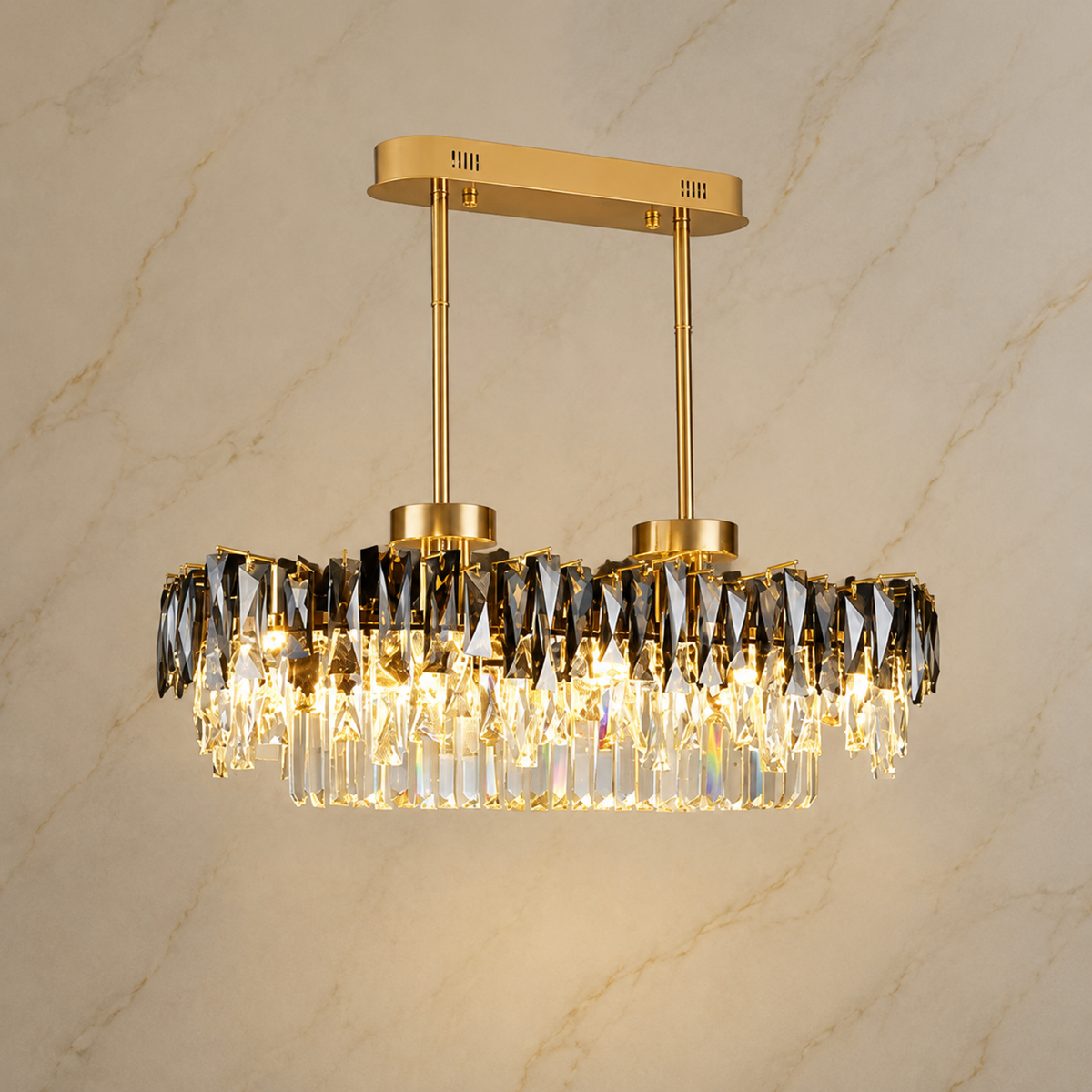 contemporary gold smoky crystal rectangular chandelier size 1 light on