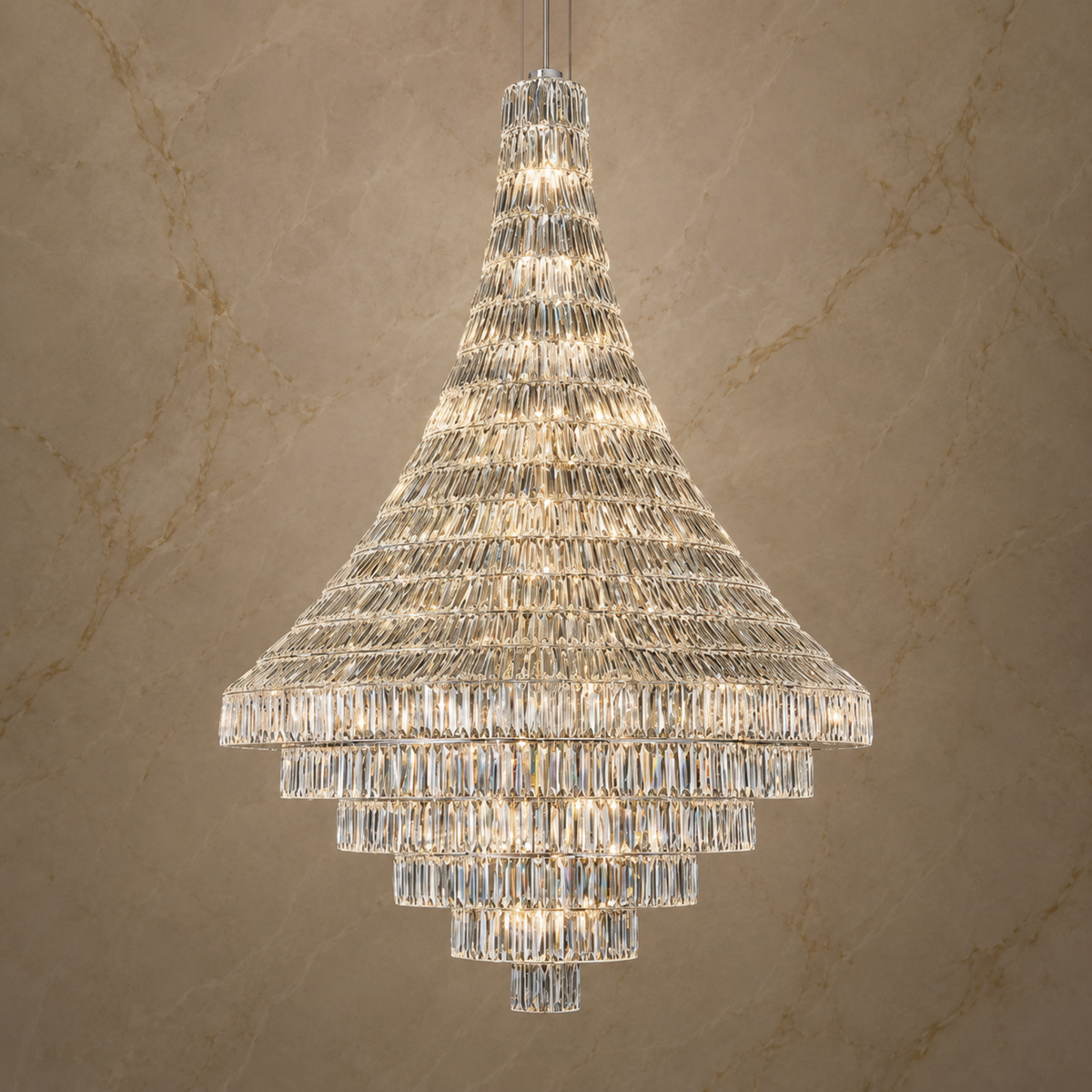 Luxury chrome crystal tapered tiered chandelier light on