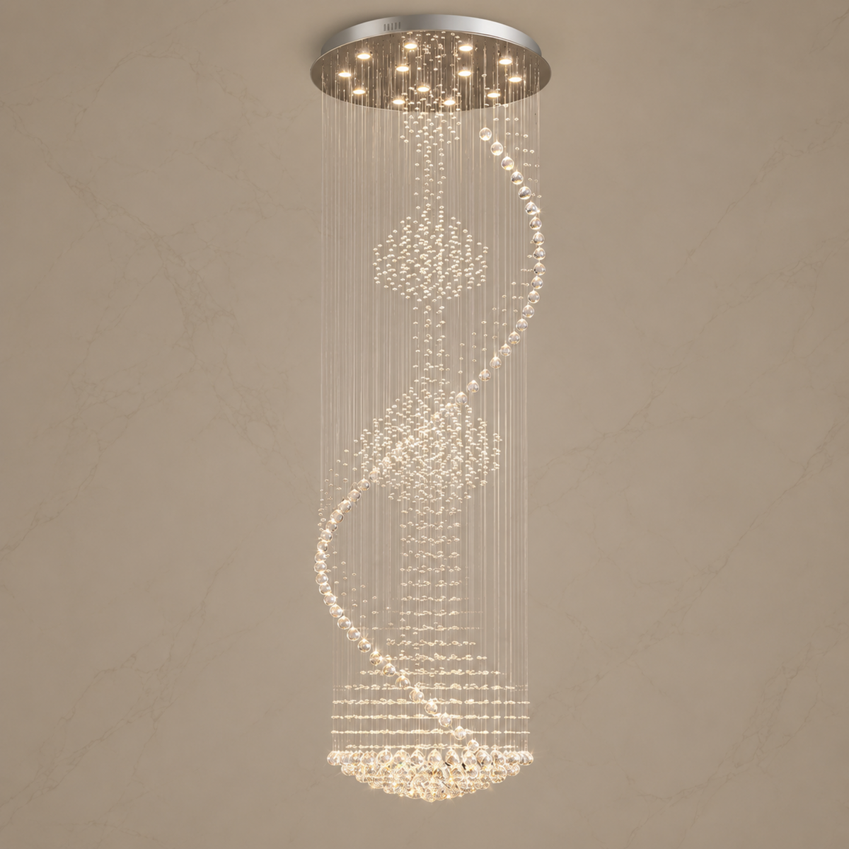 modern chrome crystal spiral staircase chandelier light on