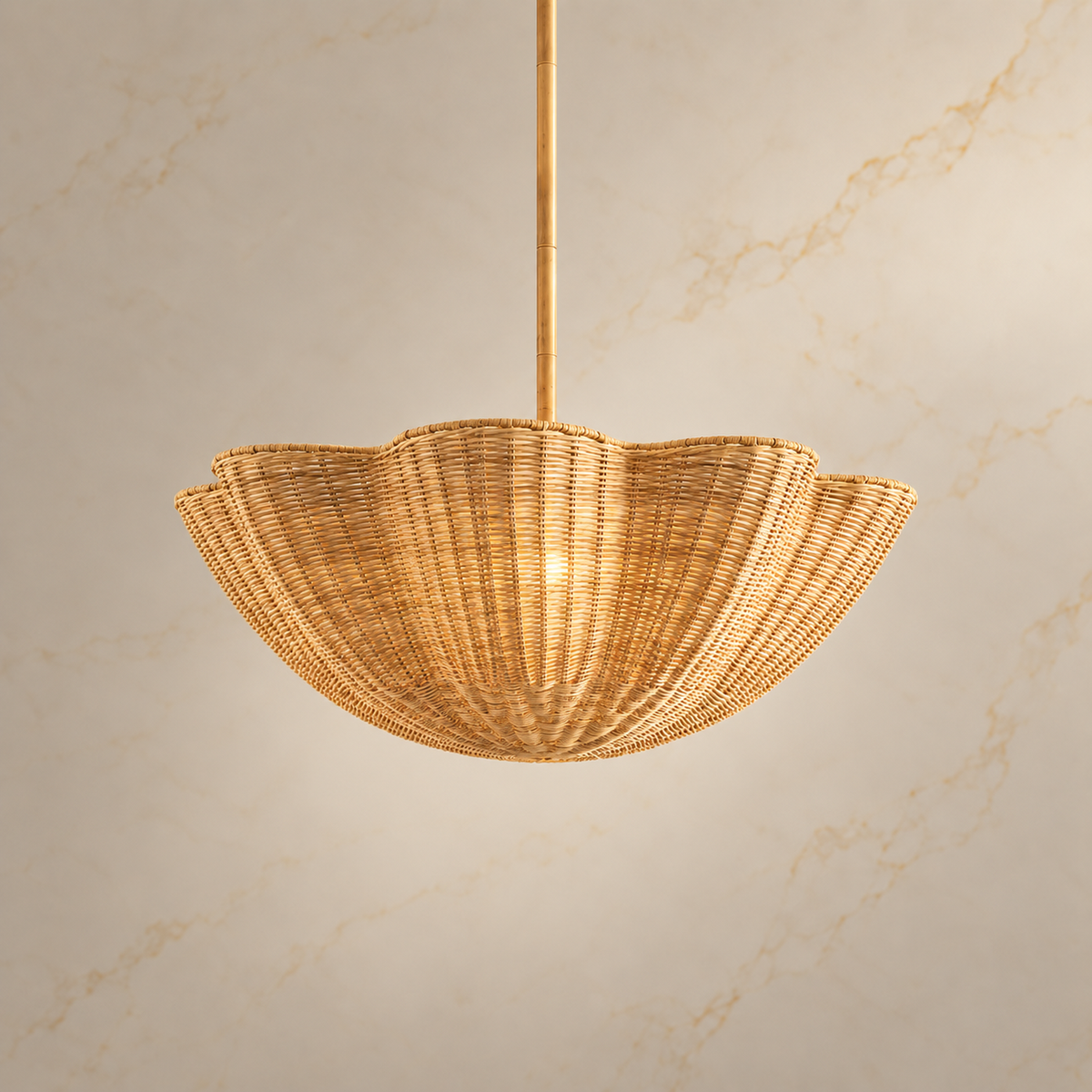 Calira natural rattan scalloped chandelier, 100 cm light on hero | CARRA HOME