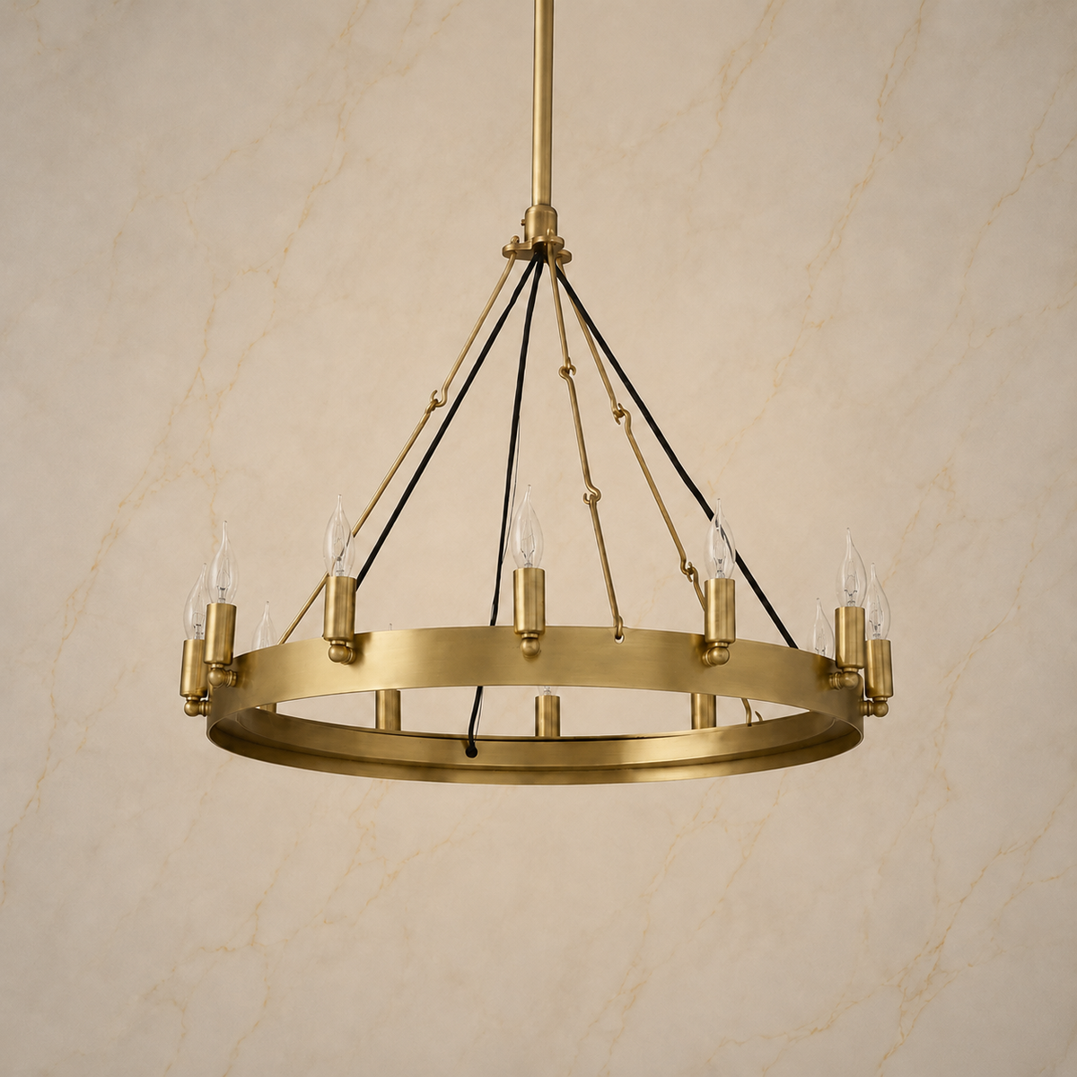 cominv vintage candelabra round chandelier 66cm gold light off
