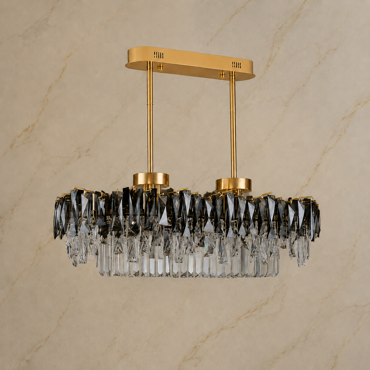 contemporary gold smoky crystal rectangular chandelier size 1 light off