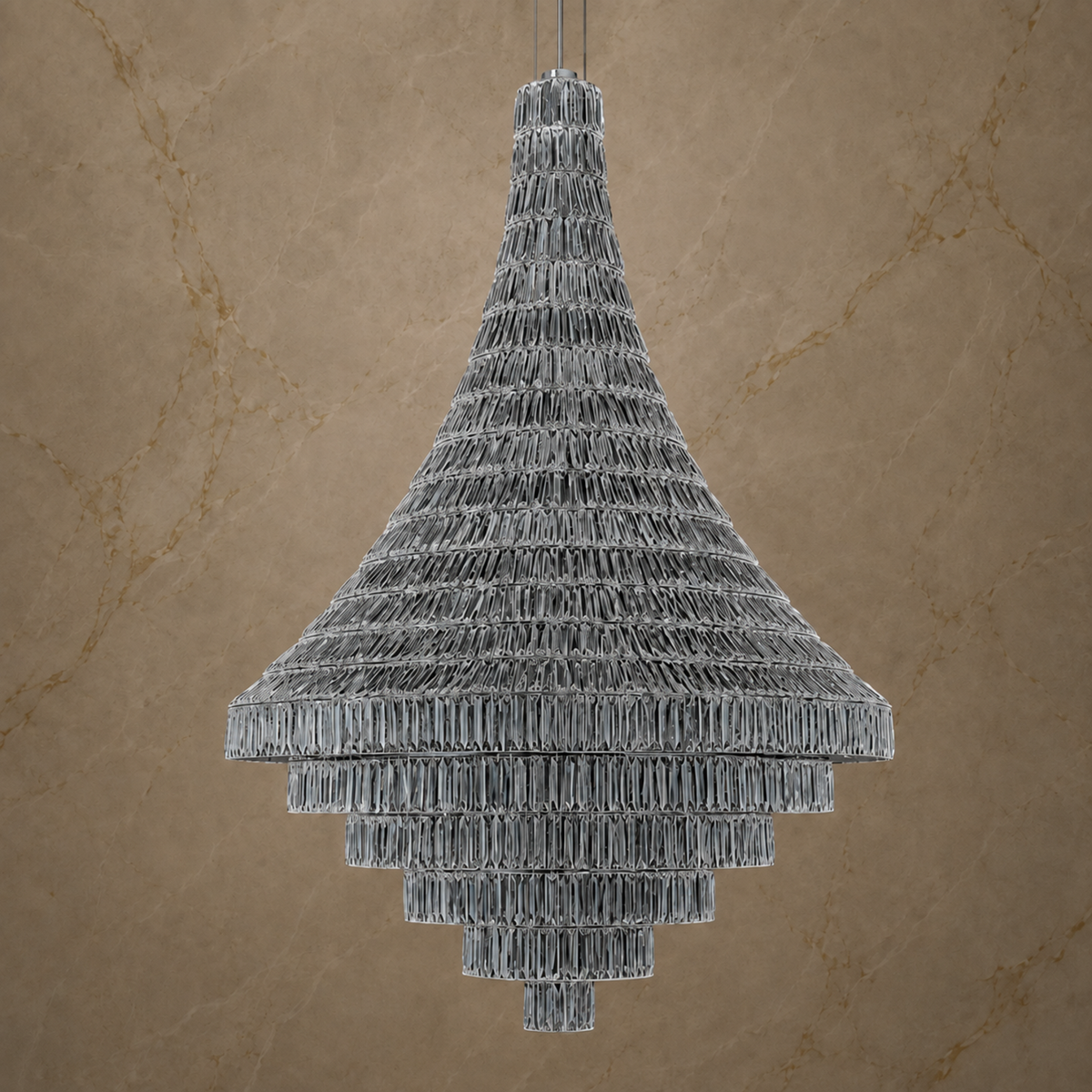 luxury chrome crystal tapered tiered chandelier light off