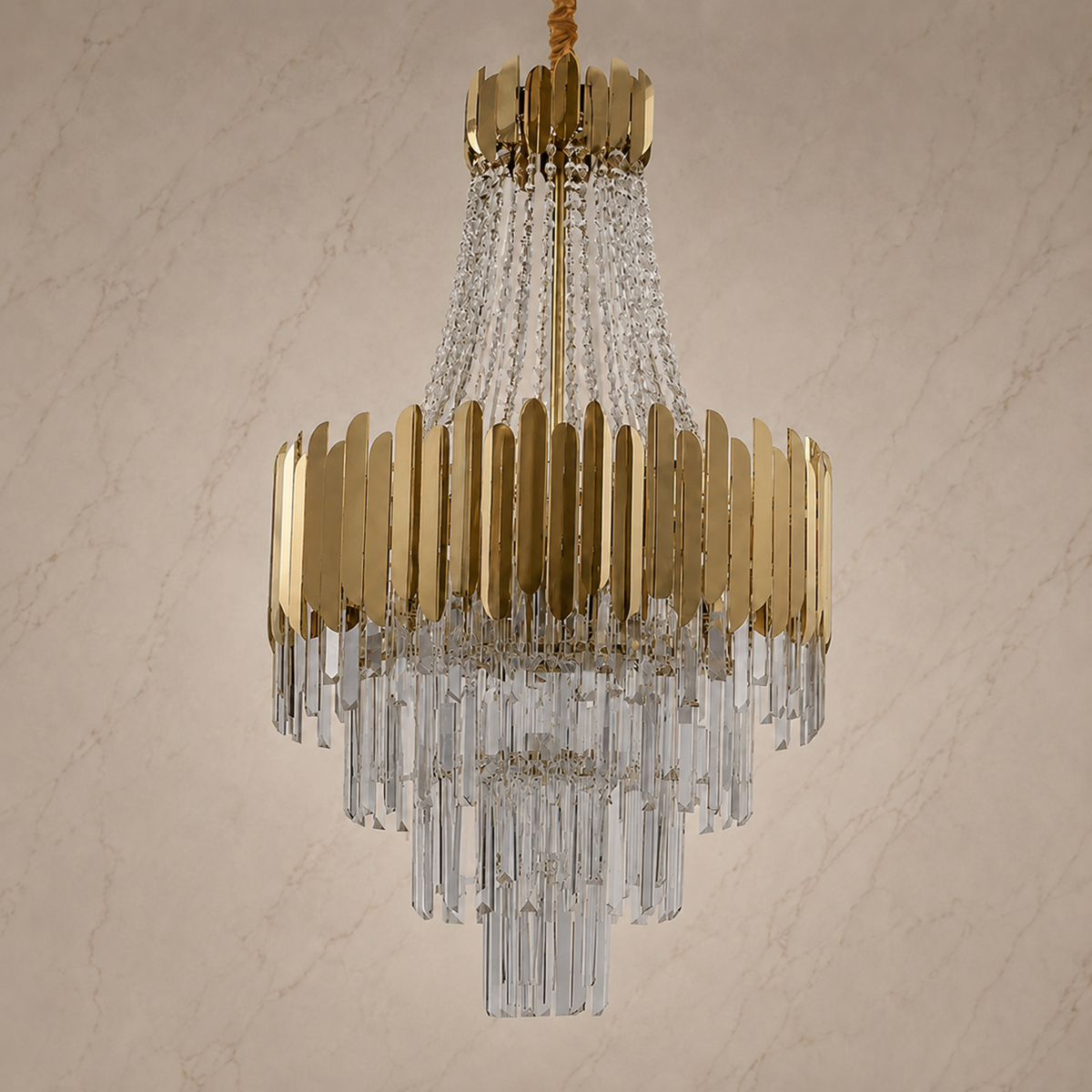 modern gold crystal tiered round chandelier light off