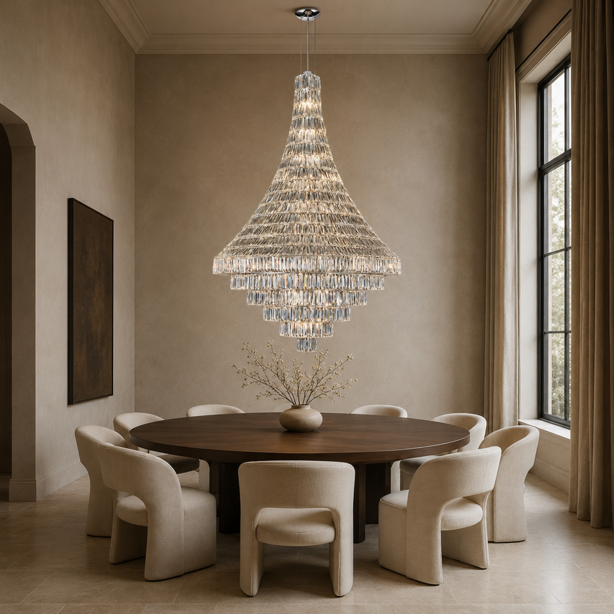 luxury chrome crystal tapered tiered chandelier dining room