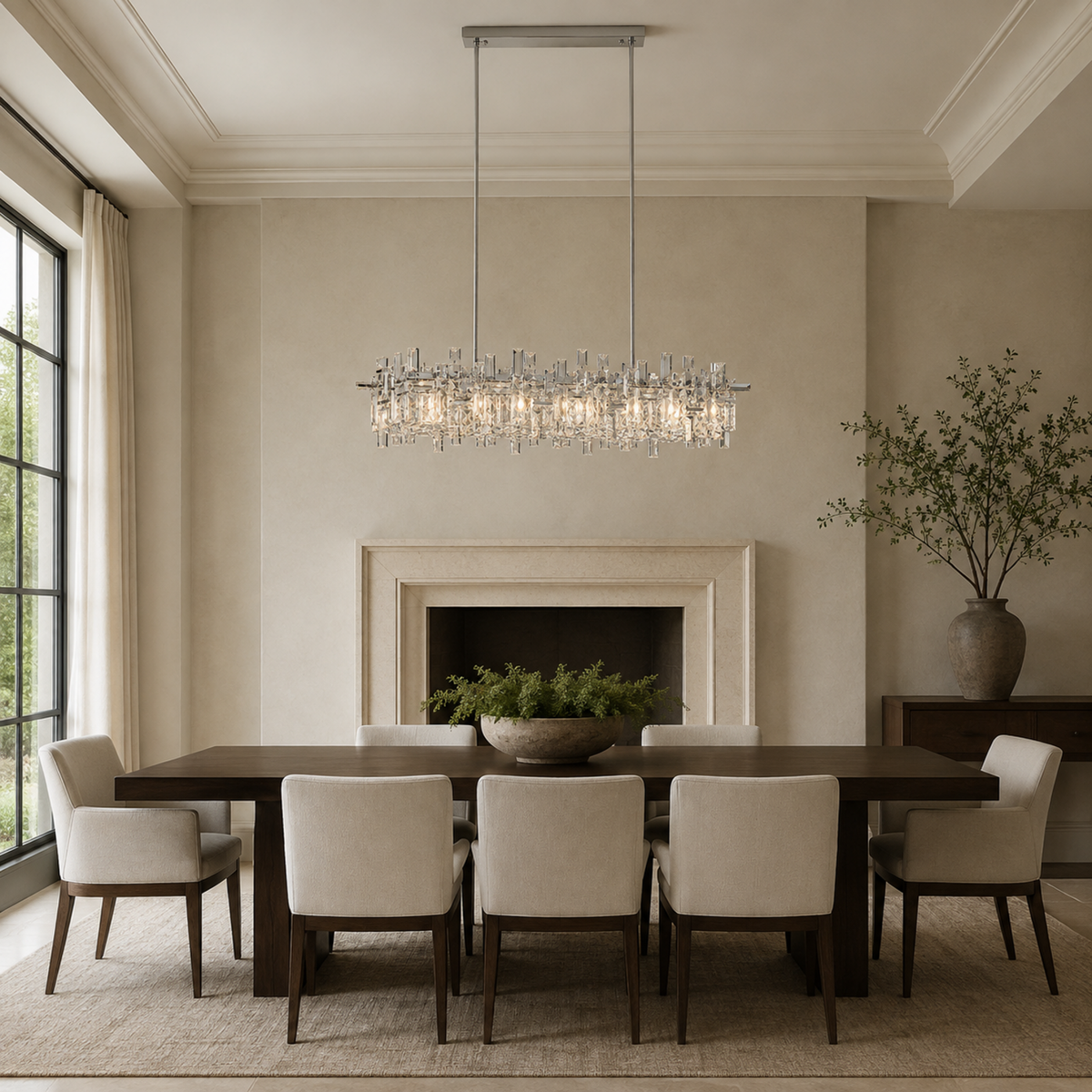 modern chrome crystal linear chandelier dining room