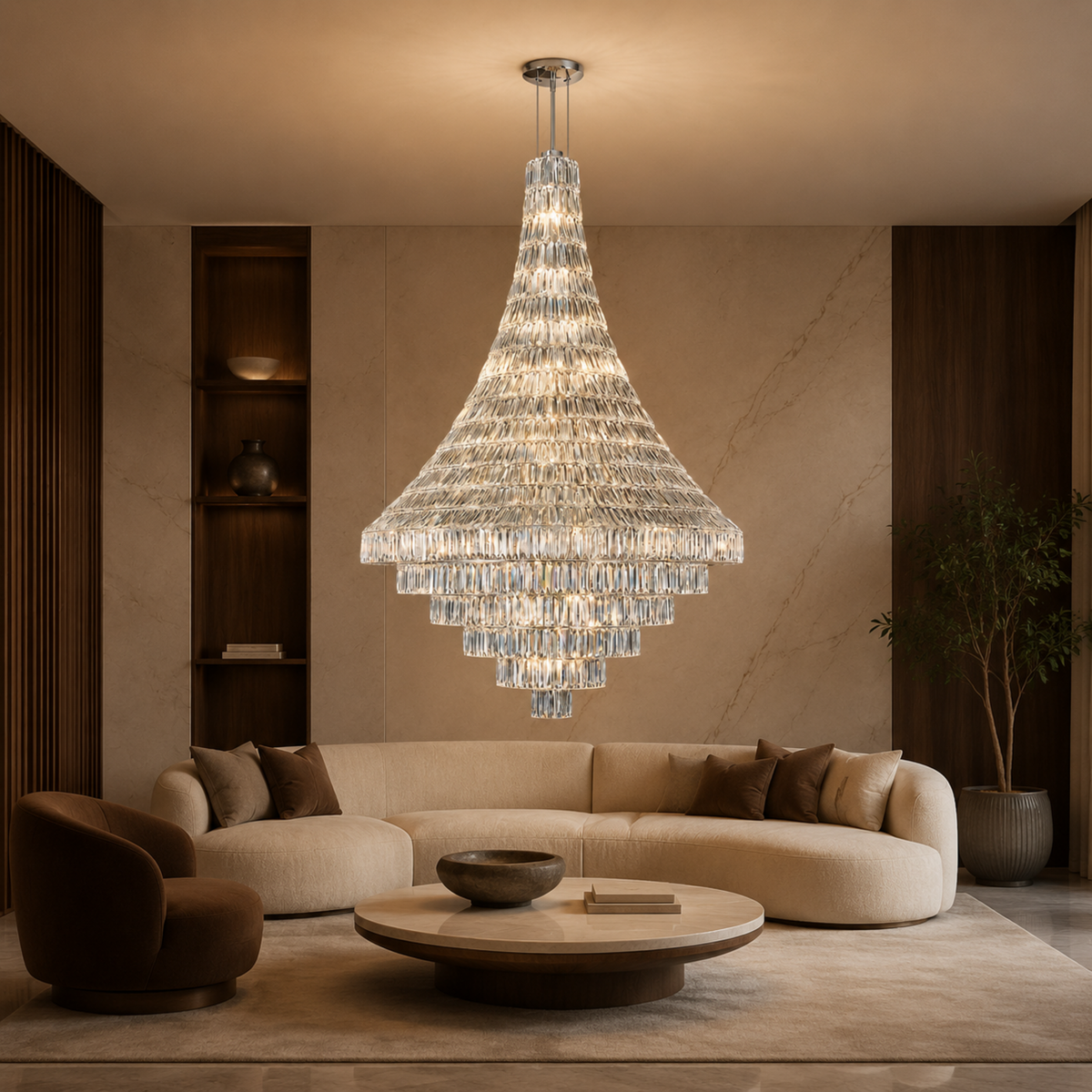 luxury chrome crystal tapered tiered chandelier living room