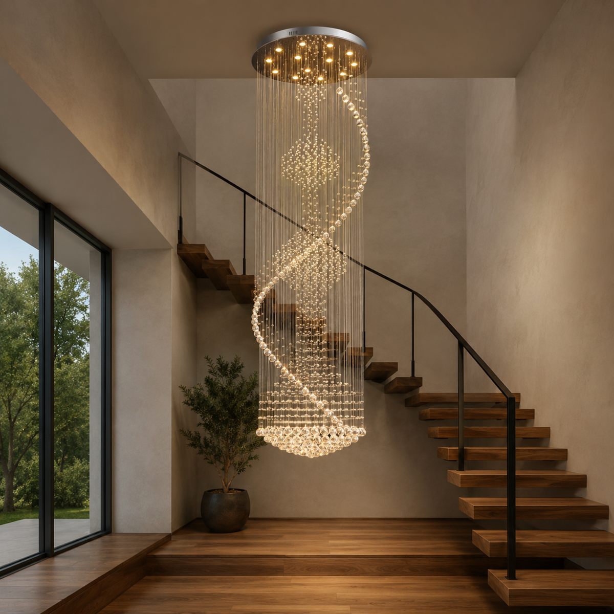 modern chrome crystal spiral staircase chandelier staircase