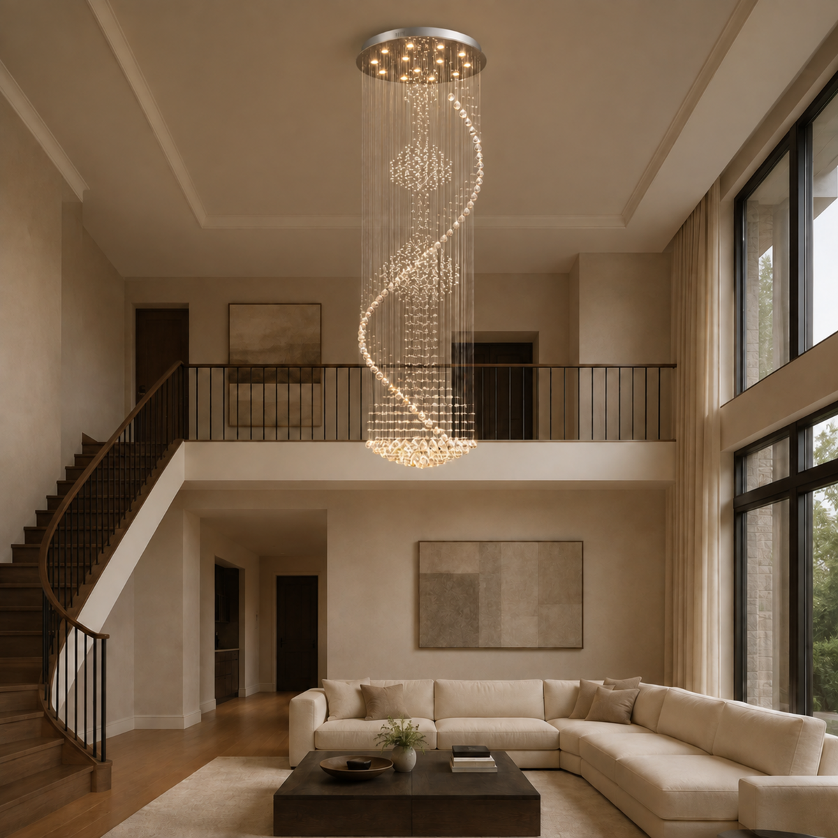 modern chrome crystal spiral staircase chandelier living room