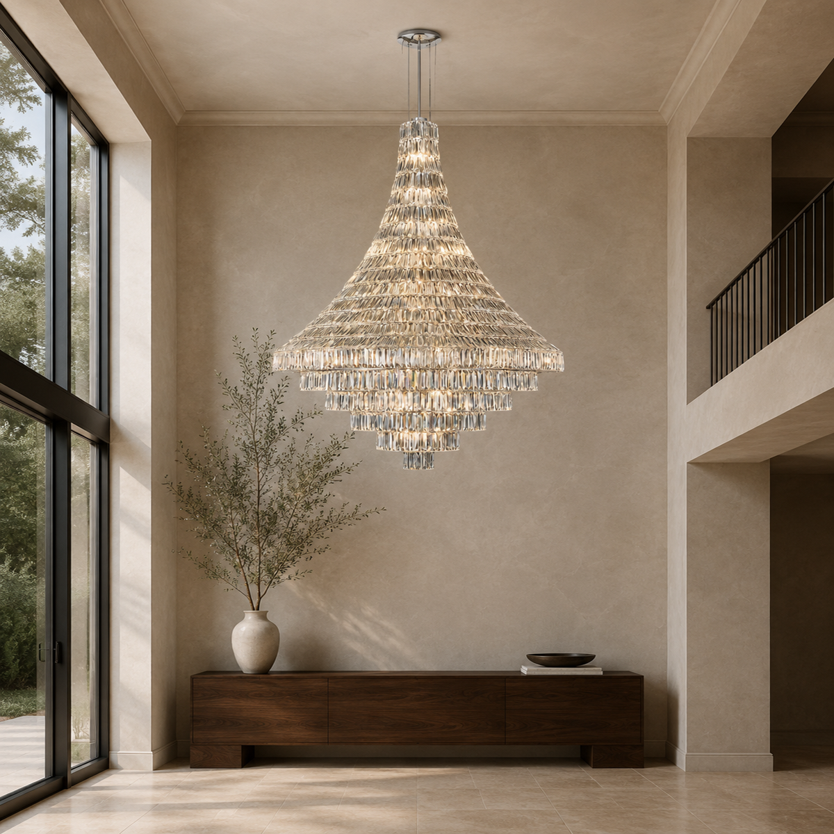 luxury chrome crystal tapered tiered chandelier foyer