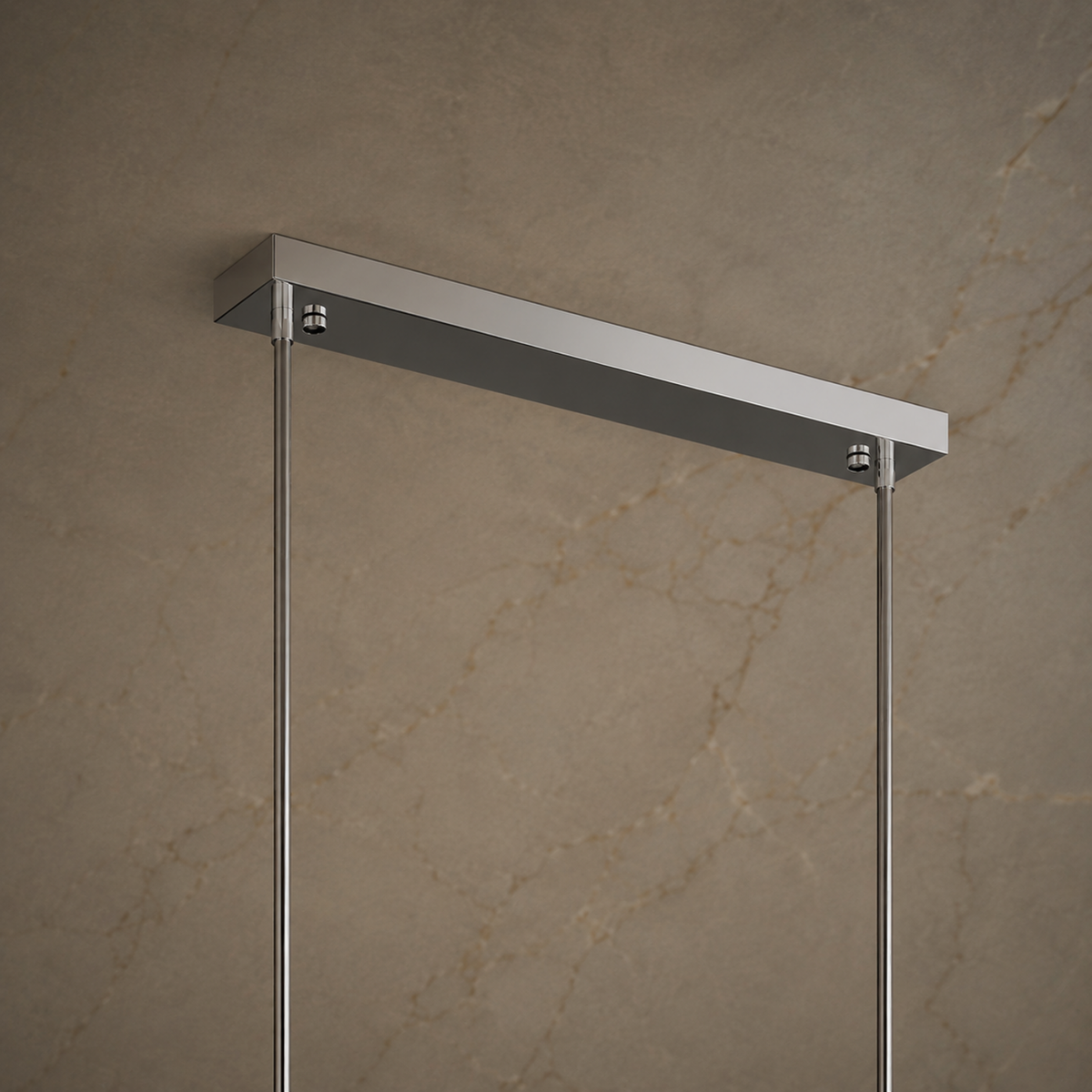 modern chrome crystal linear chandelier ceiling canopy detail