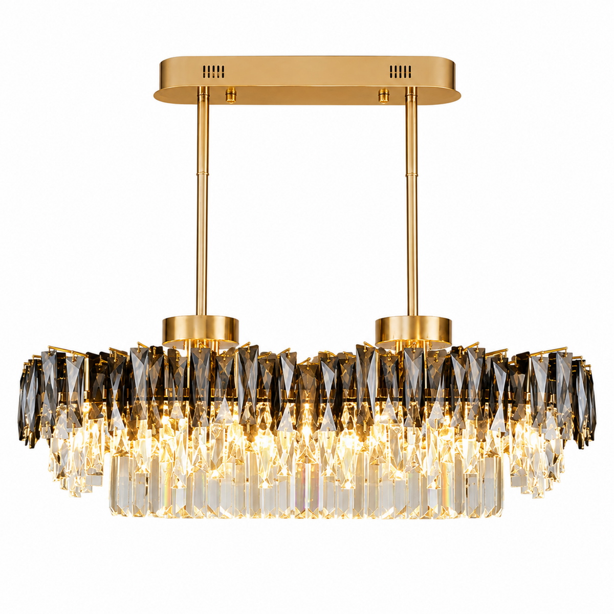 contemporary gold smoky crystal rectangular chandelier size 1 white background