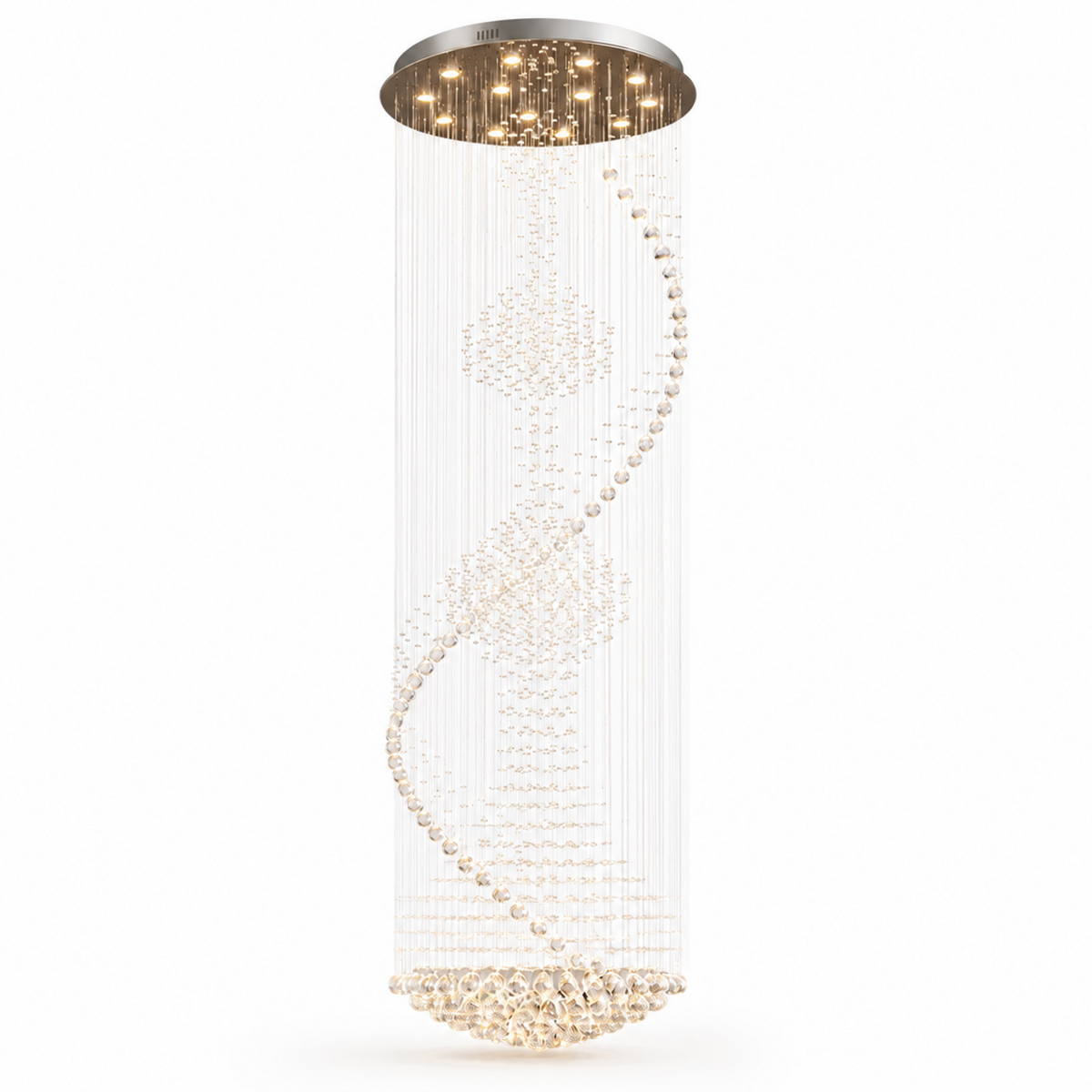 modern chrome crystal spiral staircase chandelier white background