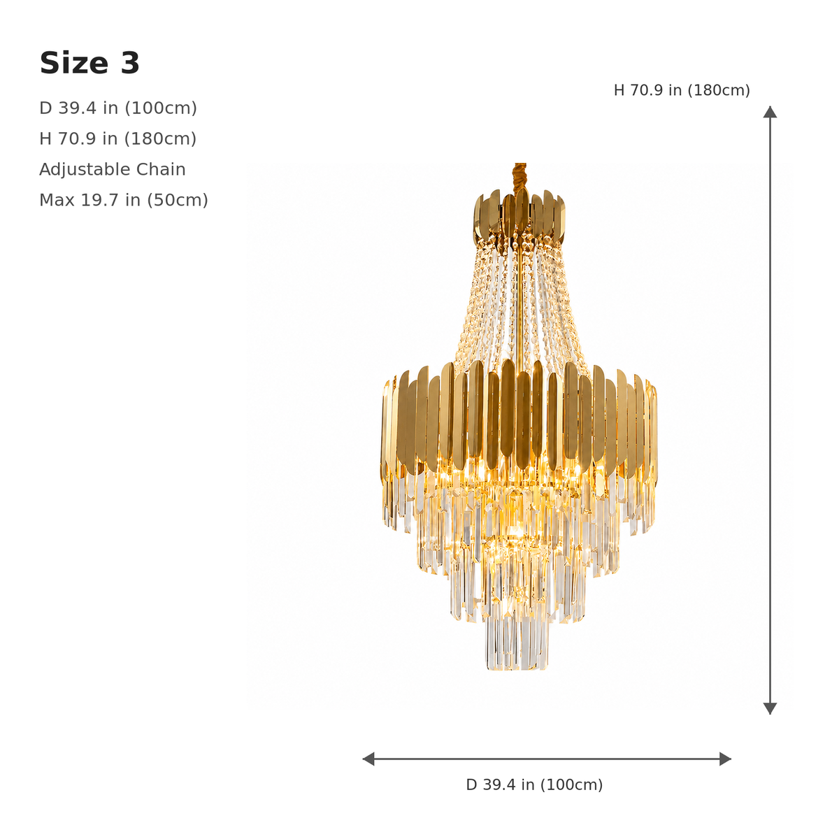 size modern gold crystal tiered round chandelier size 3