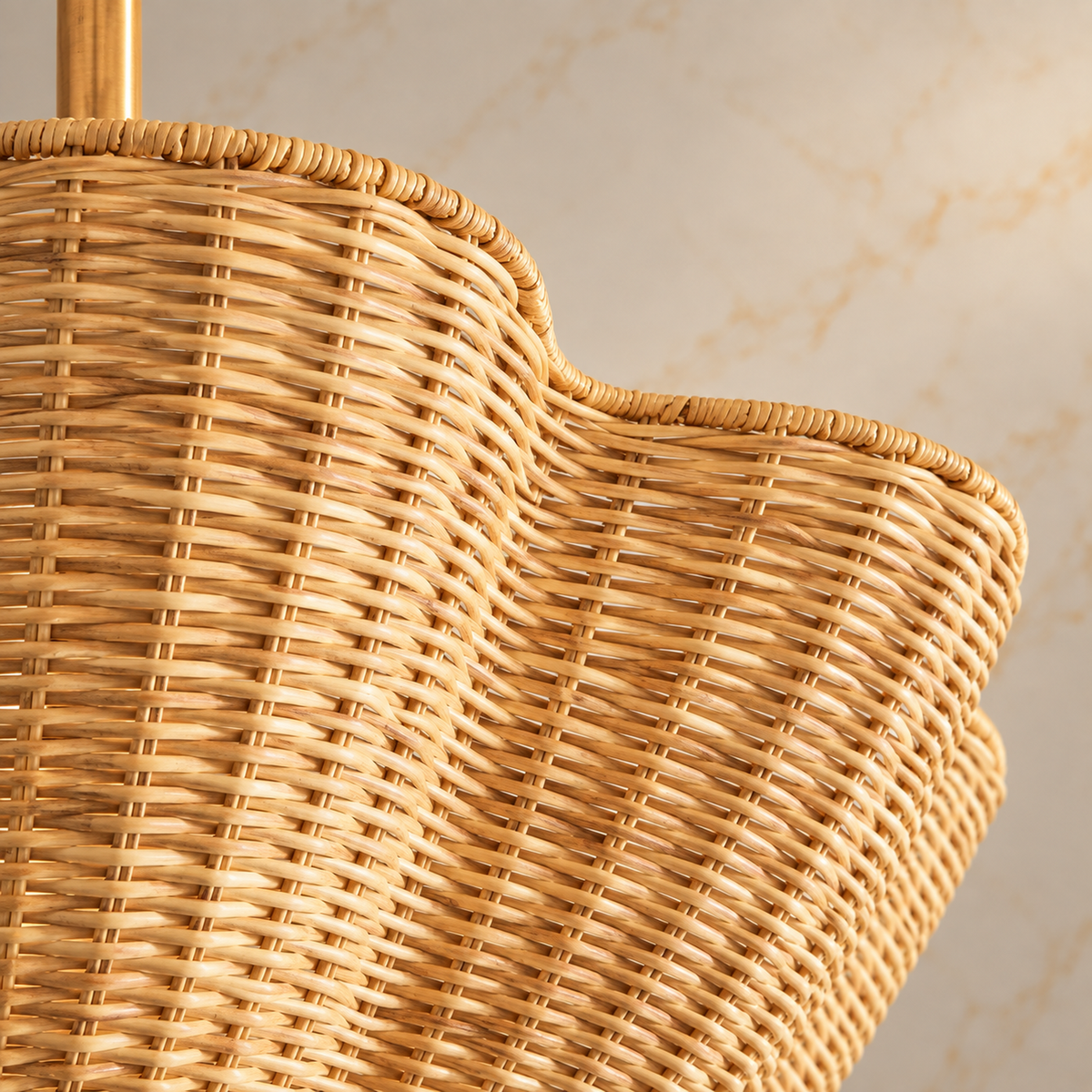 Calira natural rattan scalloped chandelier, woven rattan body detail | CARRA HOME