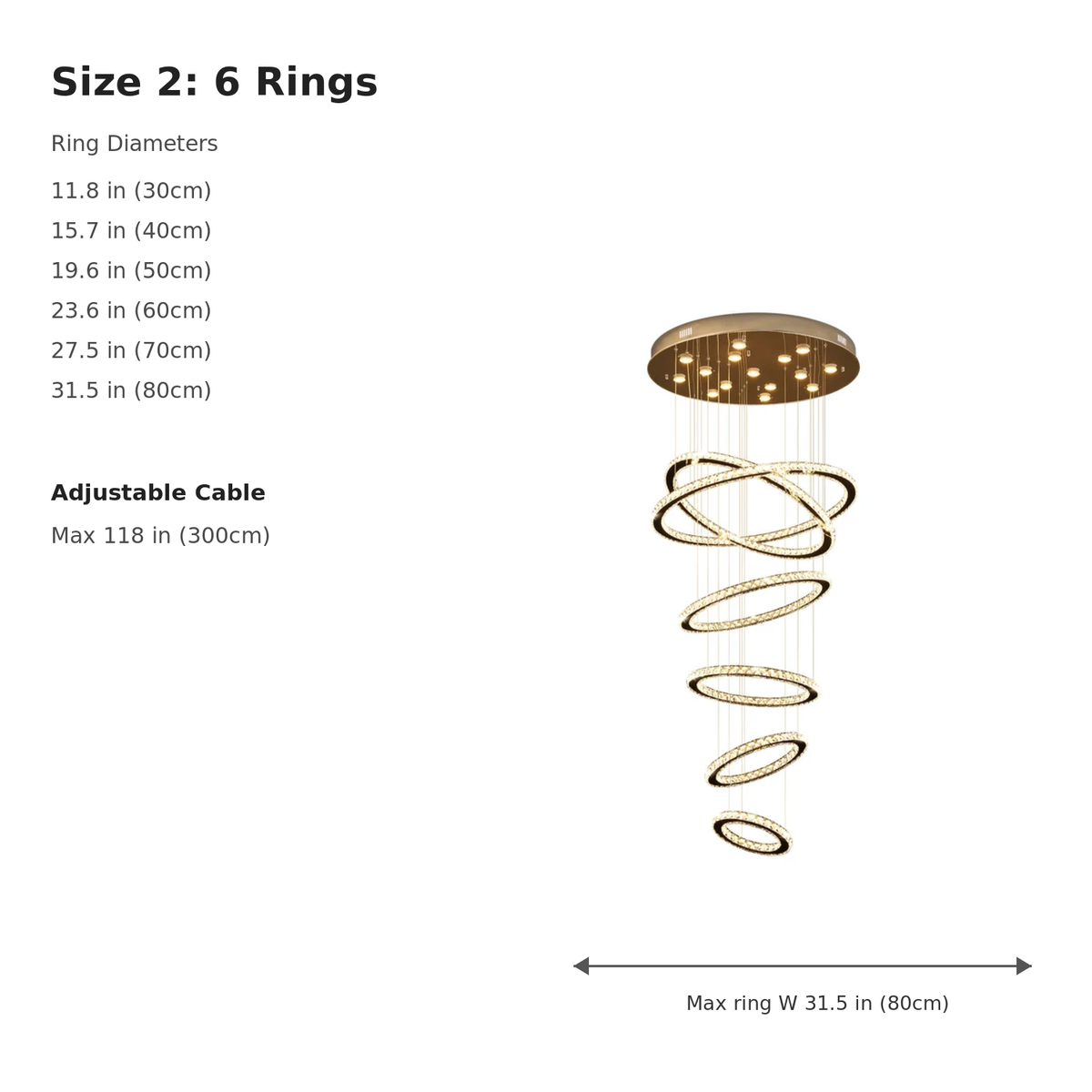 size modern chrome crystal six ring staircase chandelier size 2
