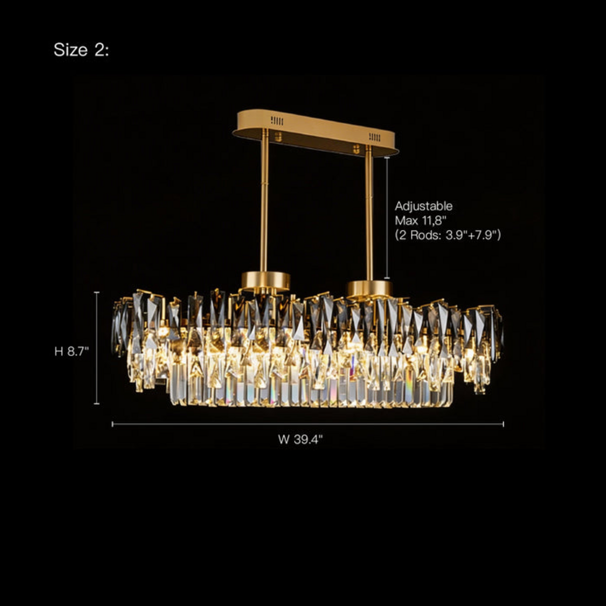 size contemporary gold smoky crystal rectangular chandelier size 2