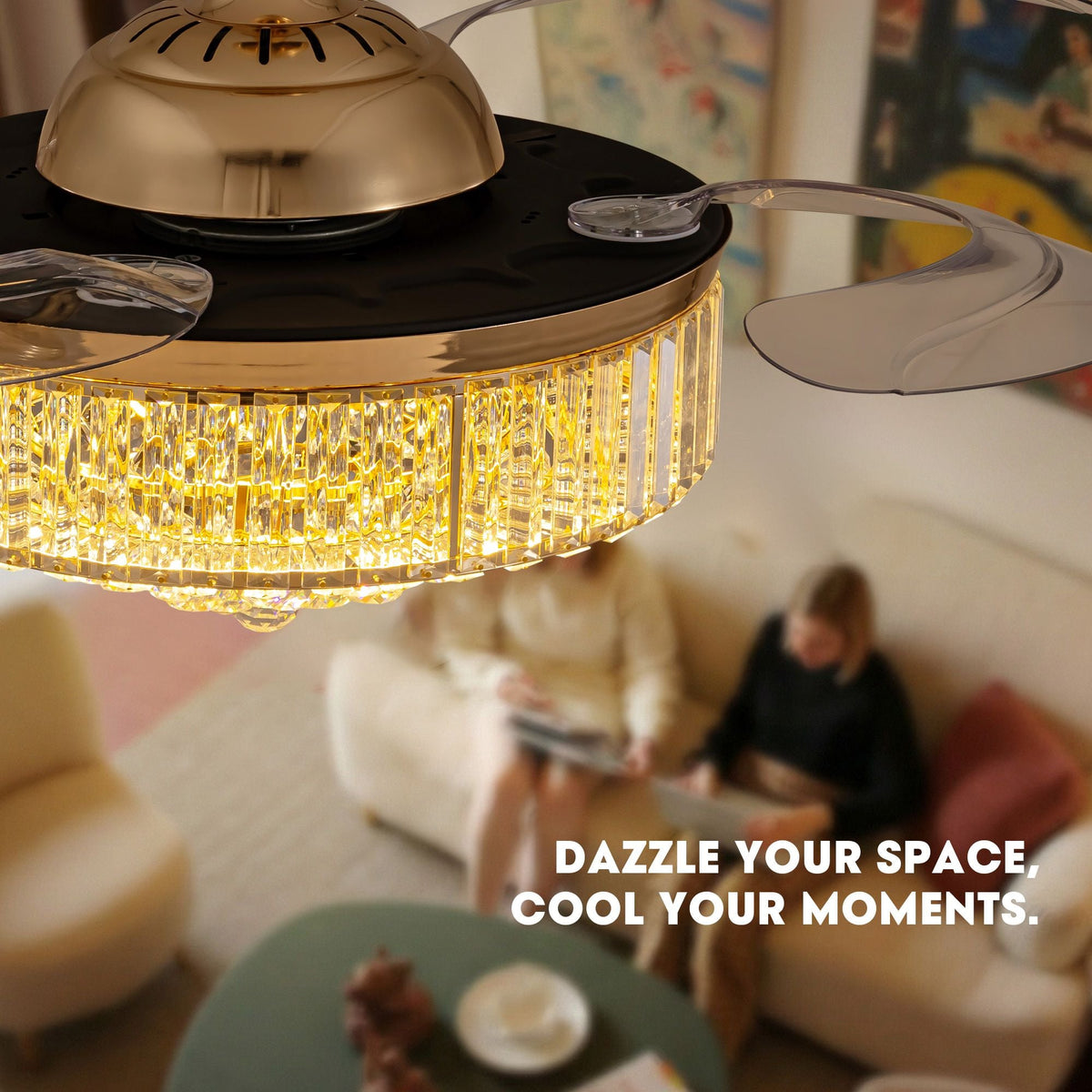 Luxury Crystal Ceiling Fan with Lights DC Motor & Dimmable LED Fandelier