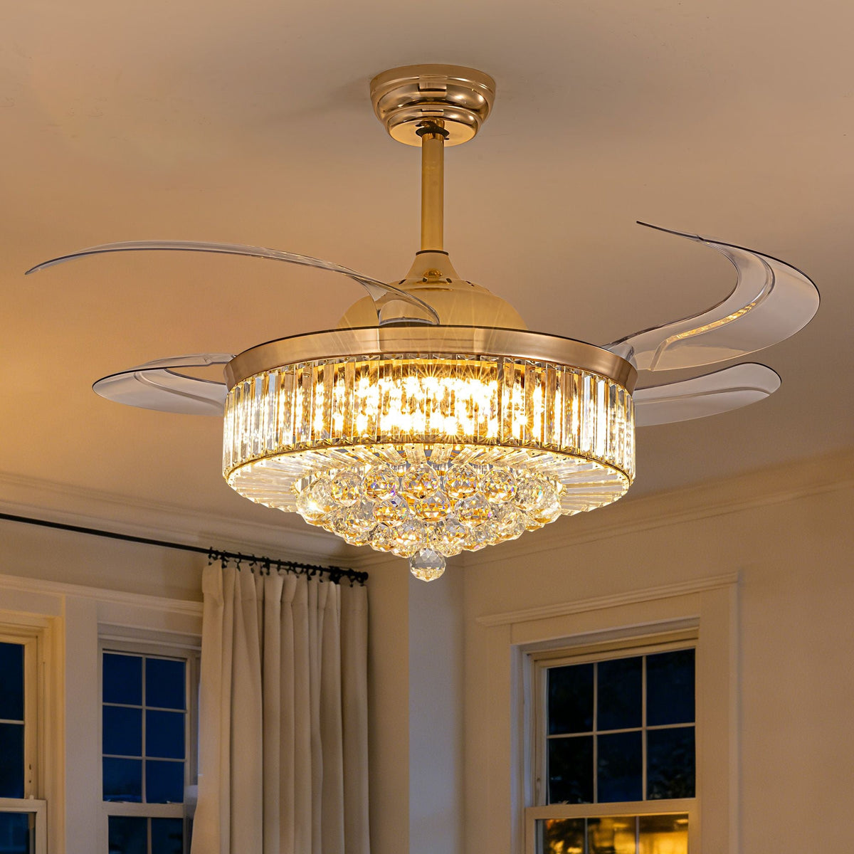 Luxury Crystal Ceiling Fan with Lights DC Motor & Dimmable LED Fandelier