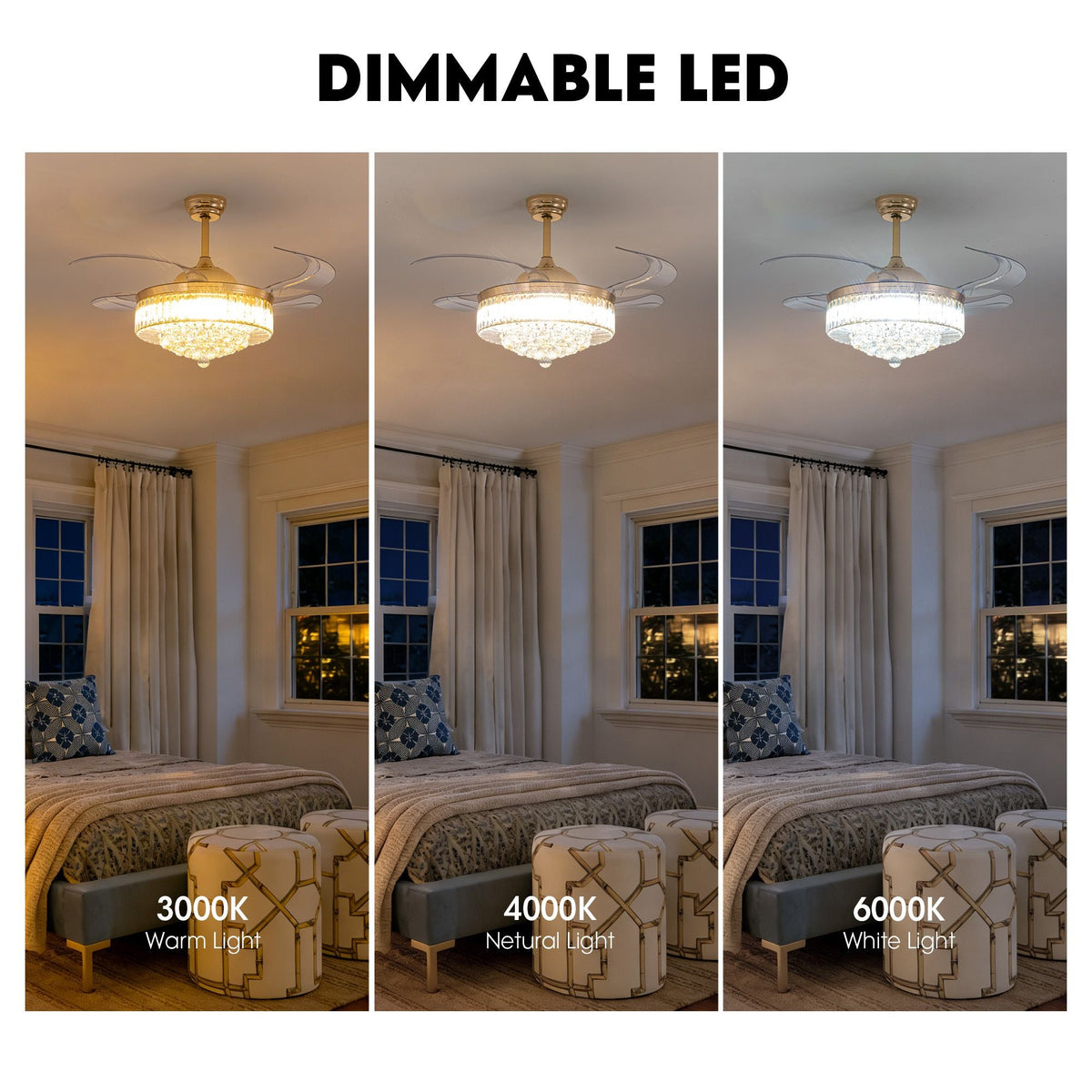 Luxury Crystal Ceiling Fan with Lights DC Motor & Dimmable LED Fandelier