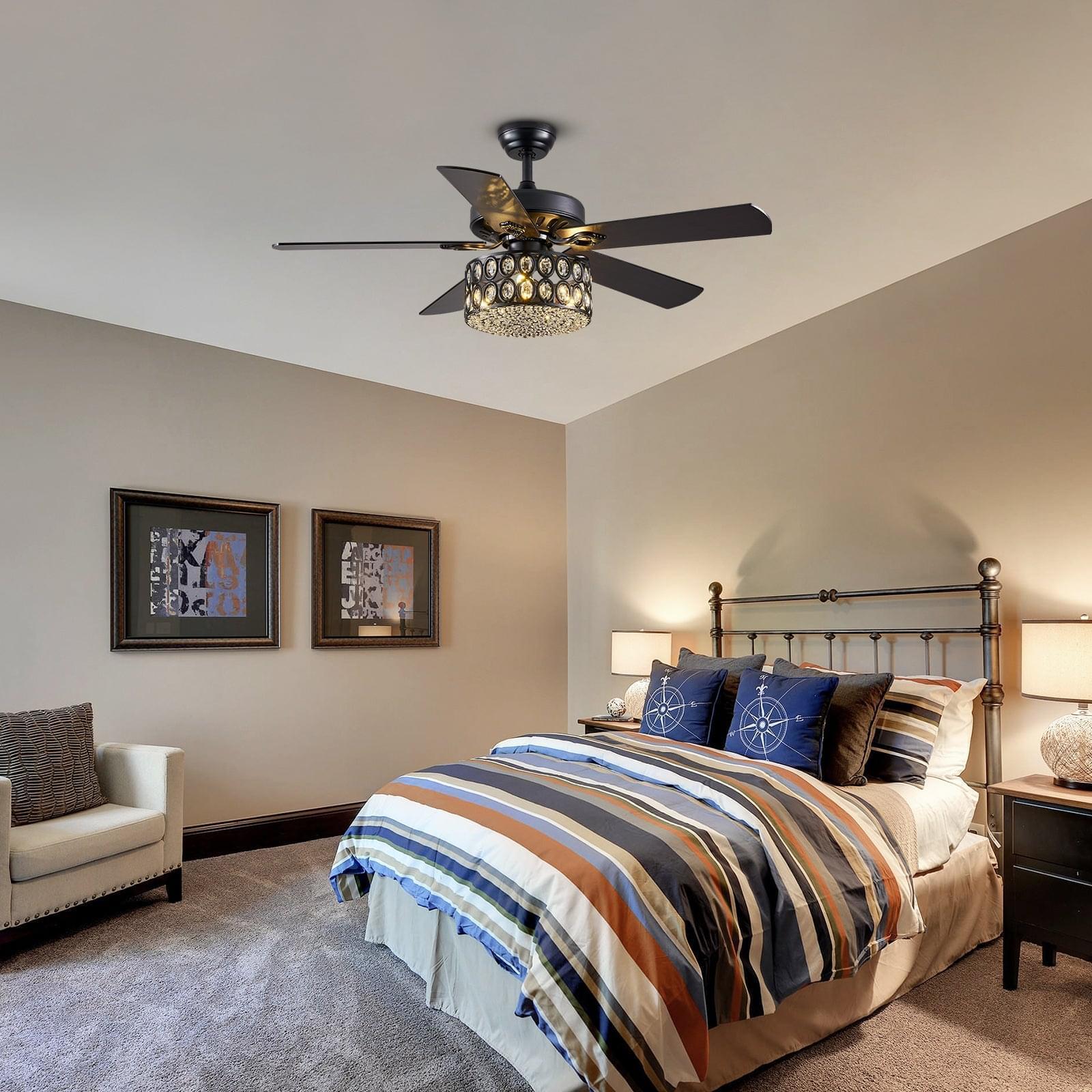 5 - Blade Drum Oval Crystal  Ceiling Fan with Remote Control