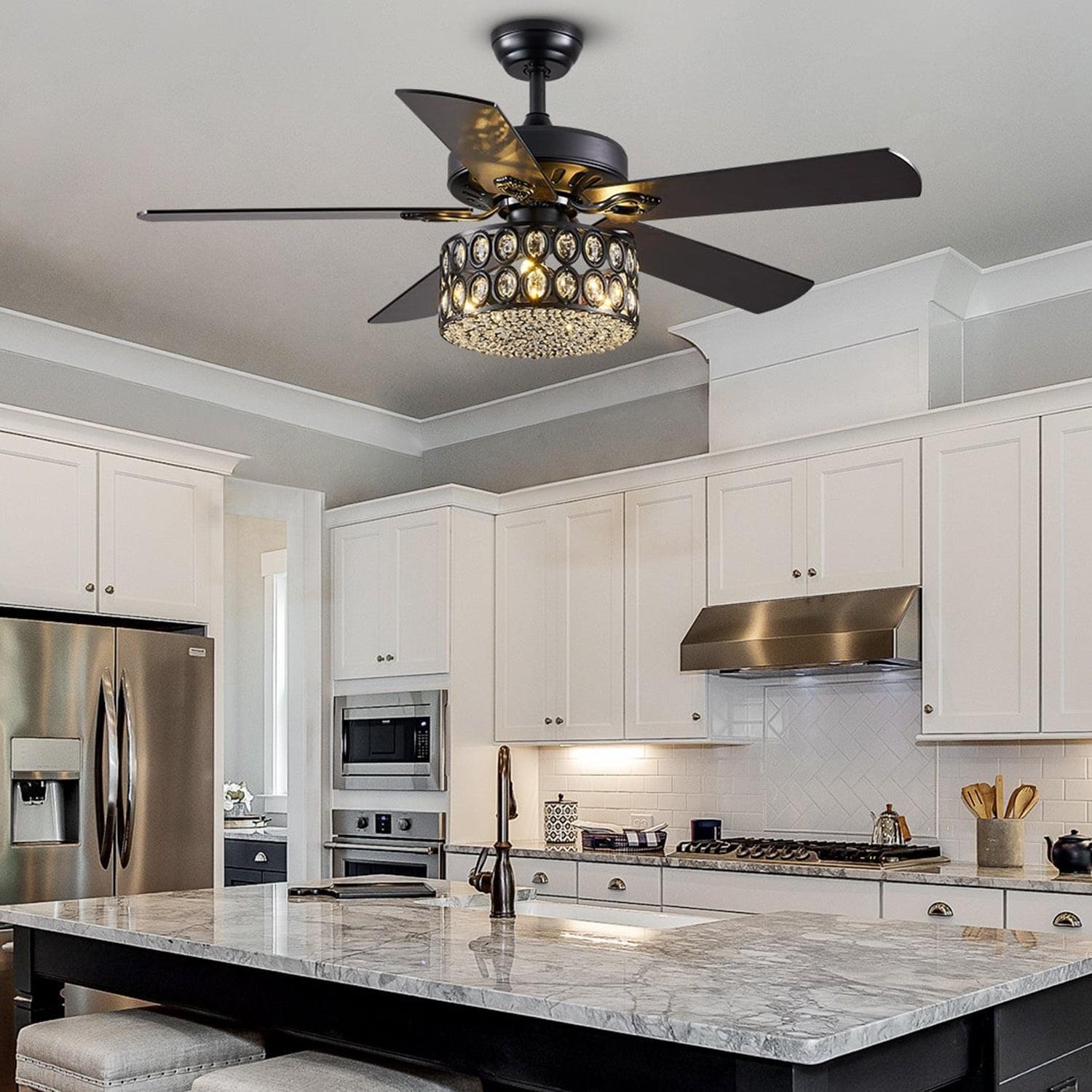 5 - Blade Drum Oval Crystal  Ceiling Fan with Remote Control