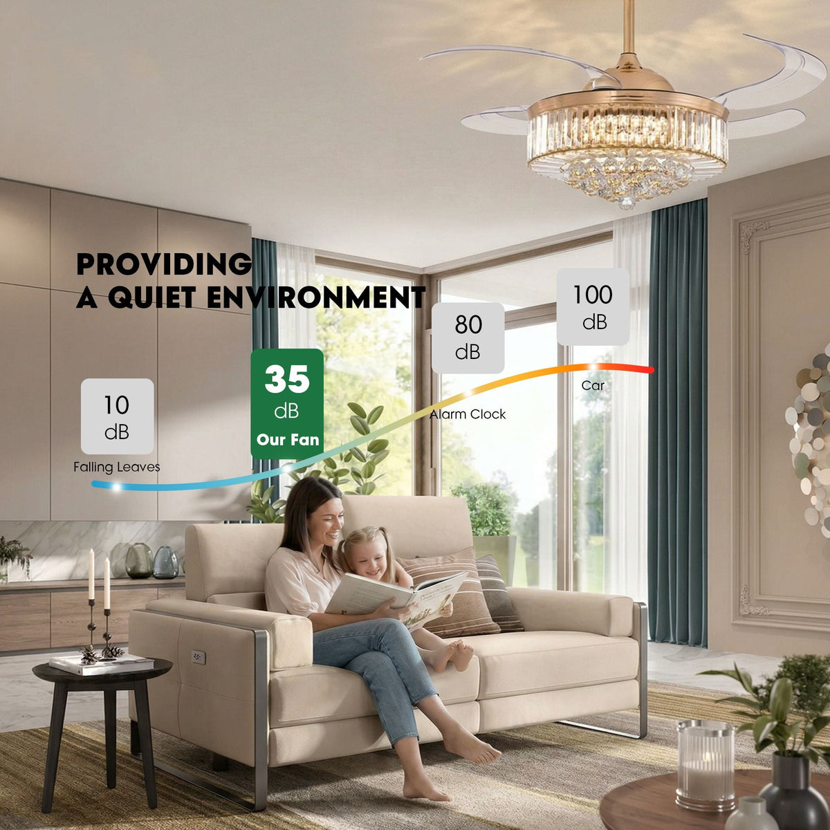 Luxury Crystal Ceiling Fan with Lights DC Motor & Dimmable LED Fandelier