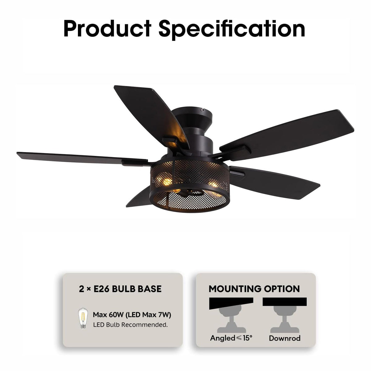 Brise 46" Farmhouse Cage Ceiling Fan with Light [Flush Mount]