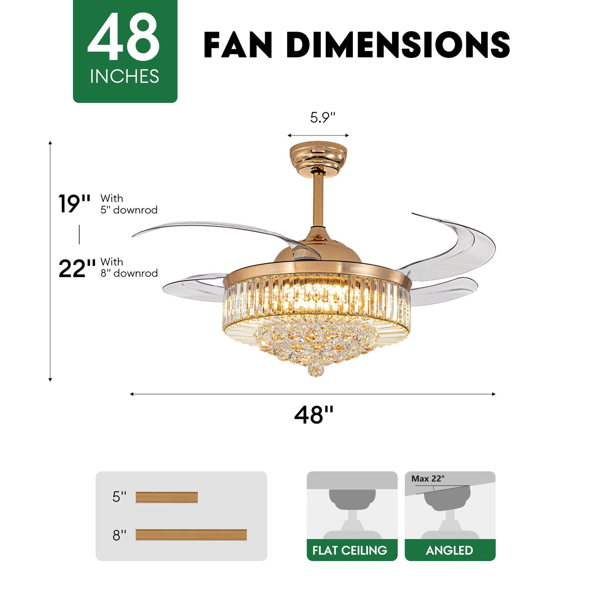 Luxury Crystal Ceiling Fan with Lights DC Motor & Dimmable LED Fandelier