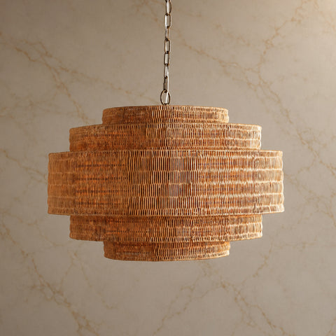 Paloma Round Chandelier handwoven rattan tiered form – Carra Home