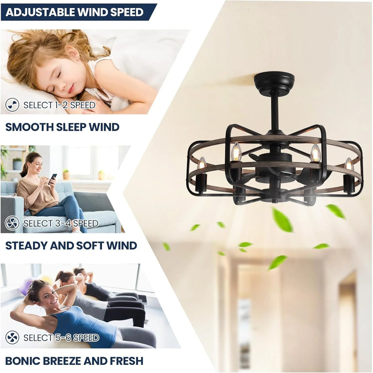 Farmhouse 25 inch Cage Ceiling Fan Light with Remote Control - CARRA HOME