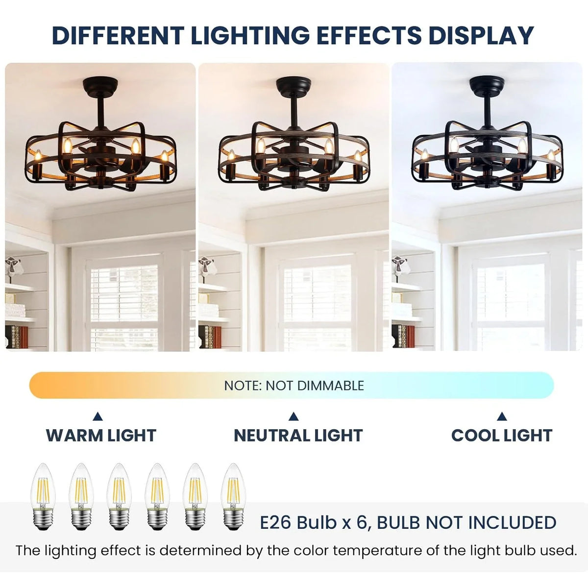 Farmhouse 25 inch Cage Ceiling Fan Light with Remote Control - CARRA HOME