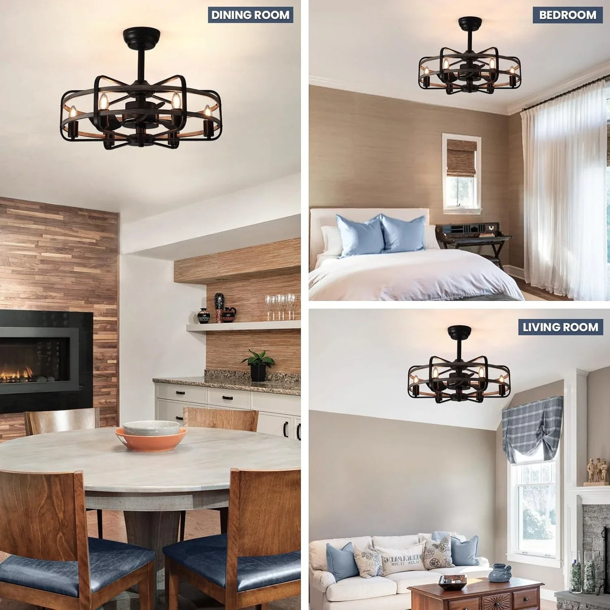 Farmhouse 25 inch Cage Ceiling Fan Light with Remote Control - CARRA HOME