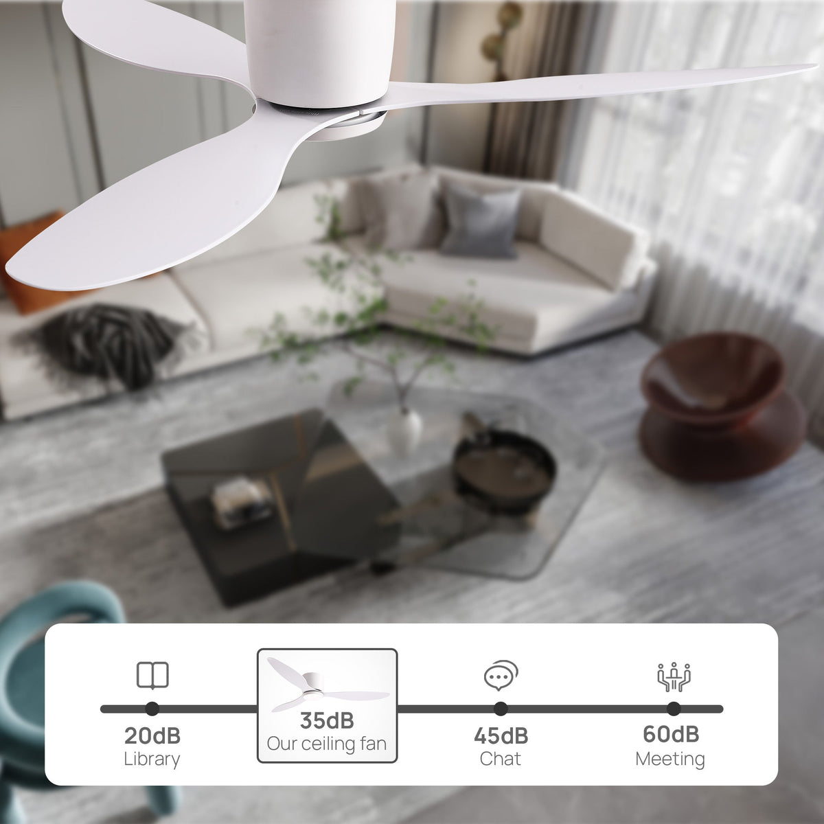 Aeroform ultra-quiet ceiling fan — only 35dB (library level), perfect for bedrooms, nurseries, offices, and light sleepers who value peace and quiet | CARRA HOME