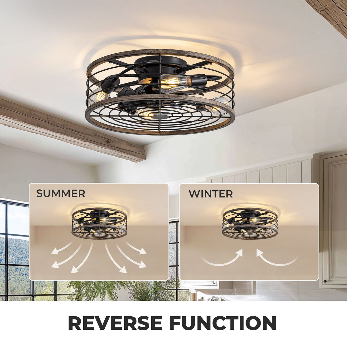 Aerux reversible DC motor — Summer mode forward airflow for cooling, Winter mode reverse for warm air circulation, year-round energy-efficient comfort | CARRA HOME
