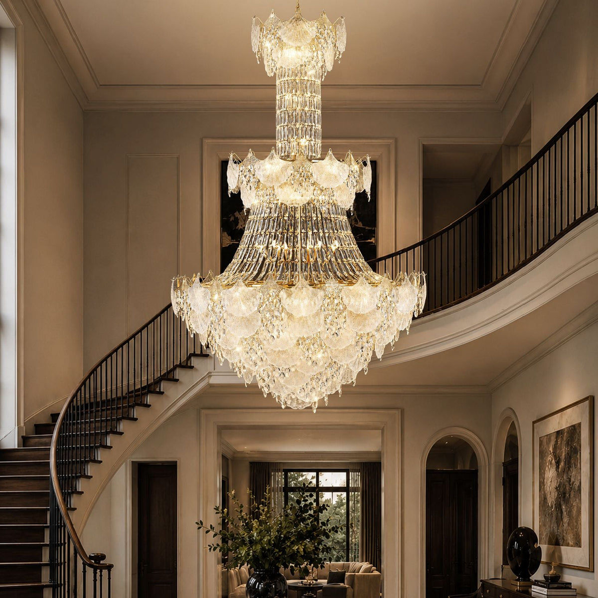 Aerux Gold Crystal Grand Chandelier in a foyer