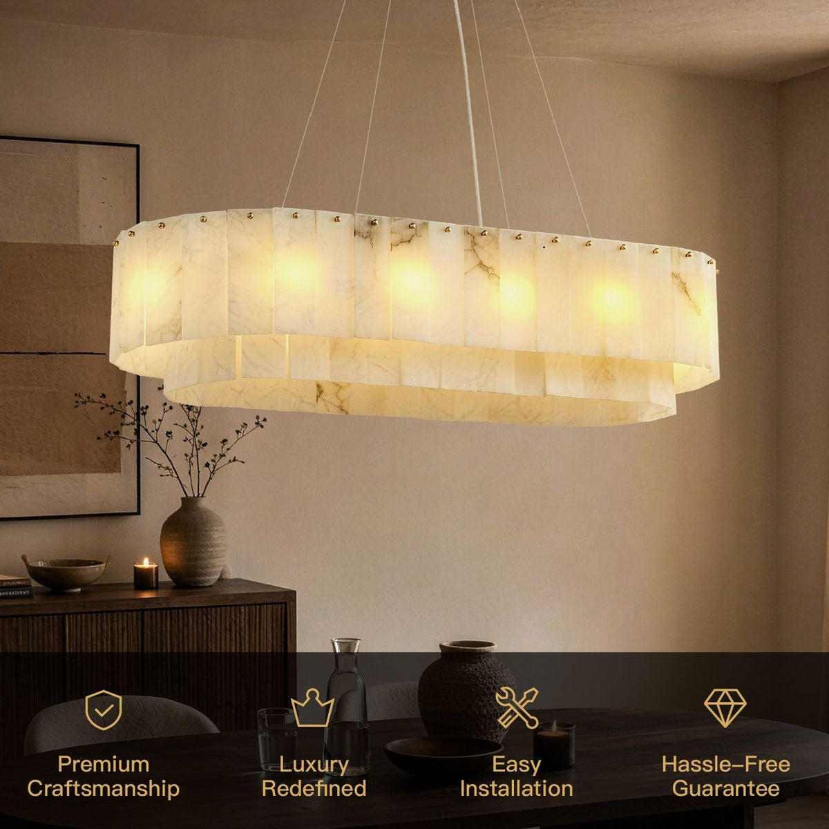 Aethel Alabaster Linear Chandelier installation components
