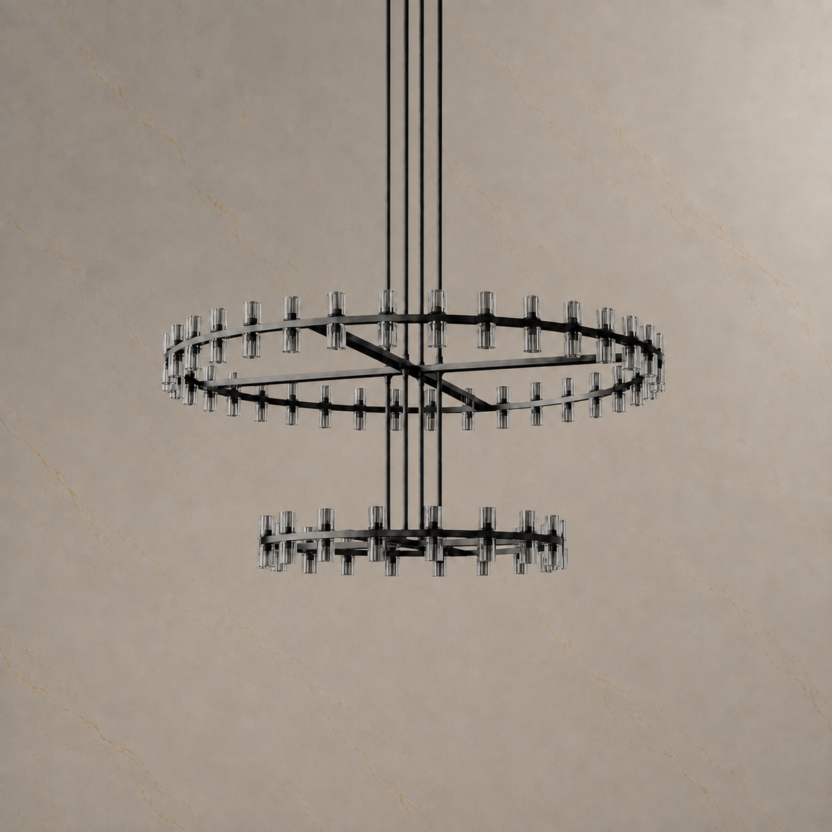 Akachon Glass Two-Tier Ring Chandelier in black, light off