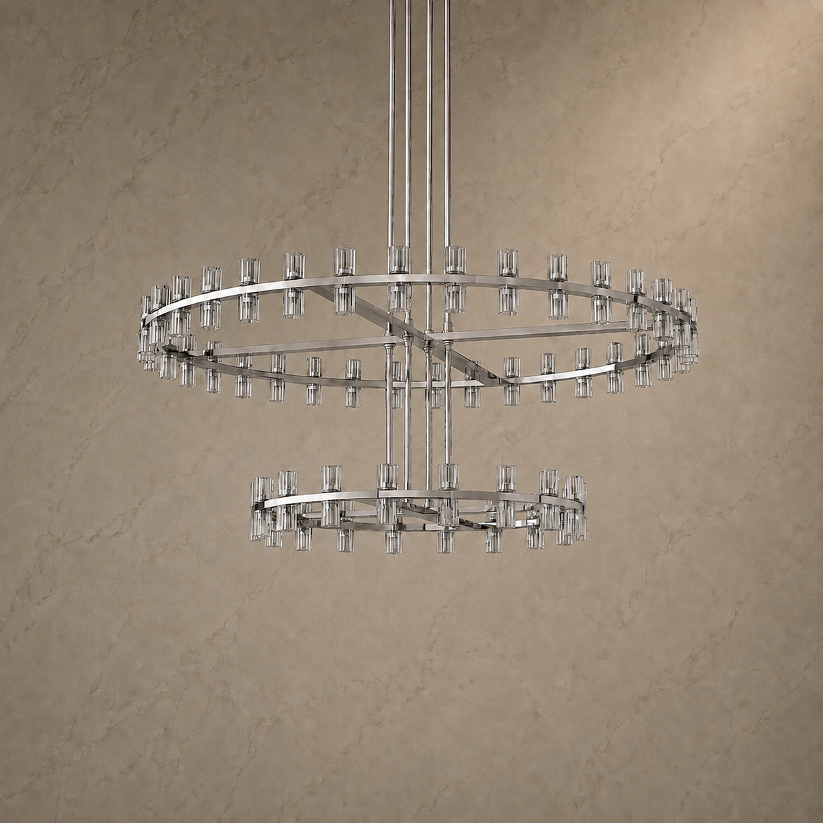 Akachon Glass Two-Tier Ring Chandelier in chrome, light off