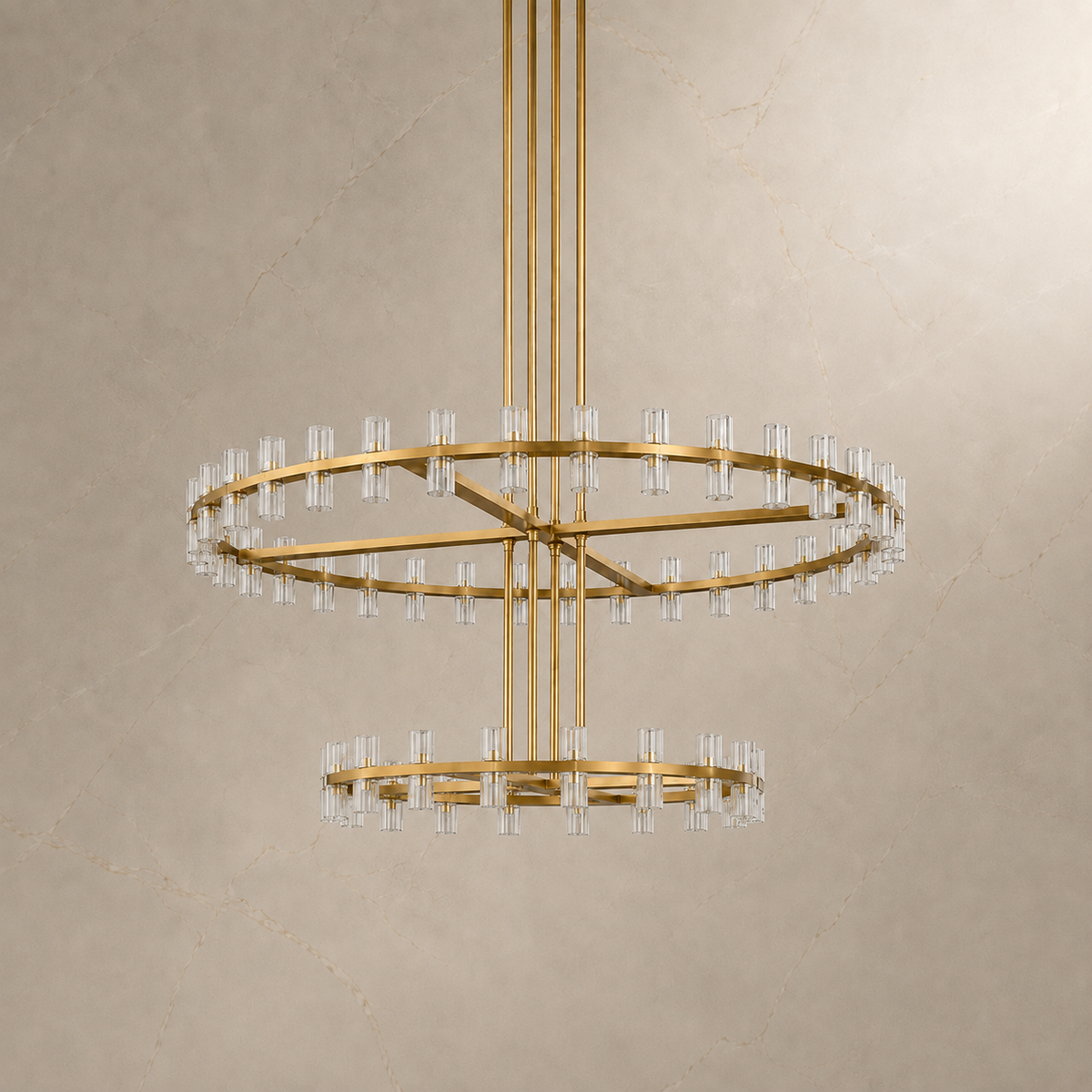 Akachon Glass Two-Tier Ring Chandelier in gold, light off