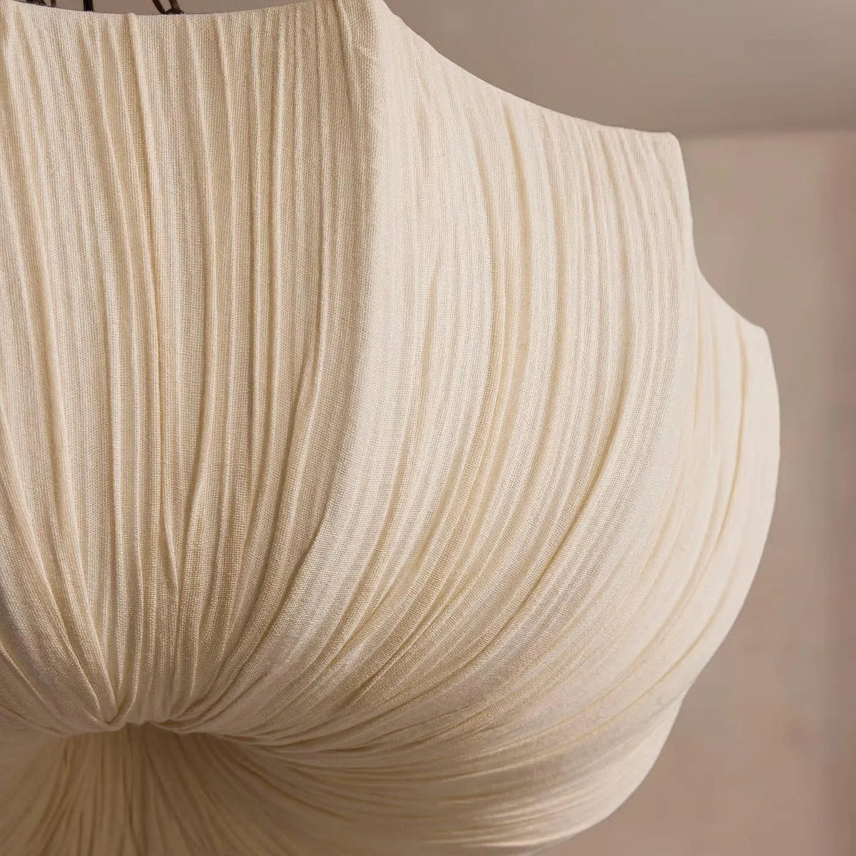 Aldwin ivory cotton weave and fine pleat texture detail with the light switched off | CARRA HOME