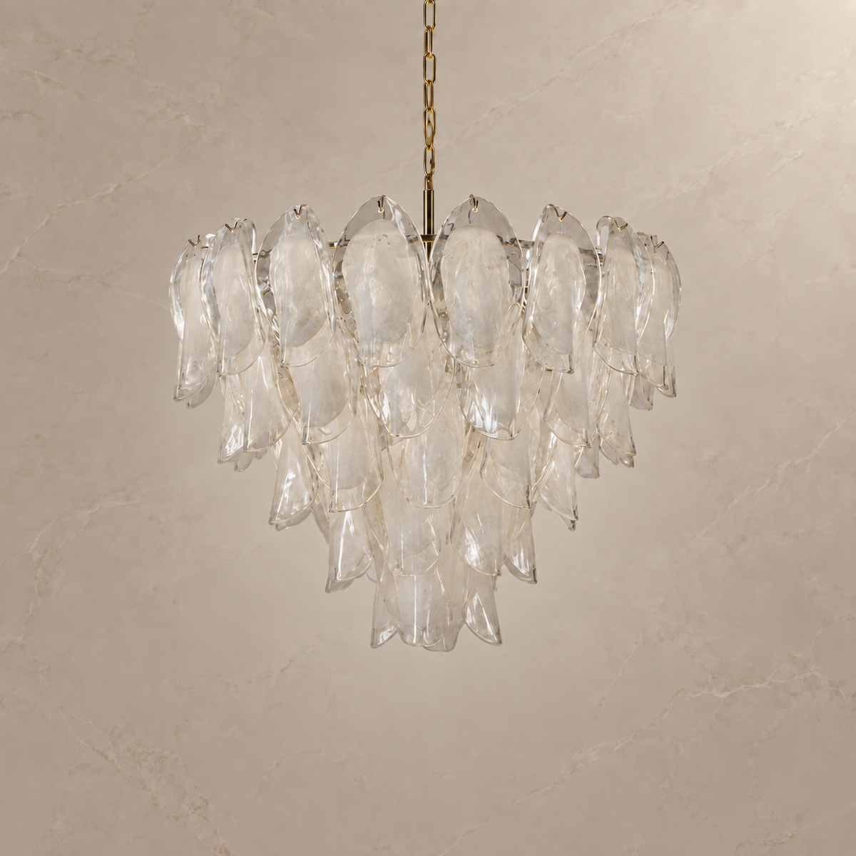 Altavilla five-tier glass petal chandelier, Size 3, lights off | CARRA HOME