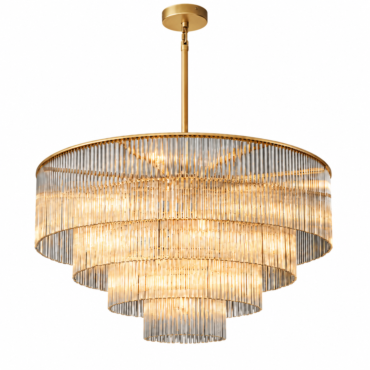 Amad Glass Rod Tiered Chandelier - Gold 60 cm four-tier white background | CARRA HOME